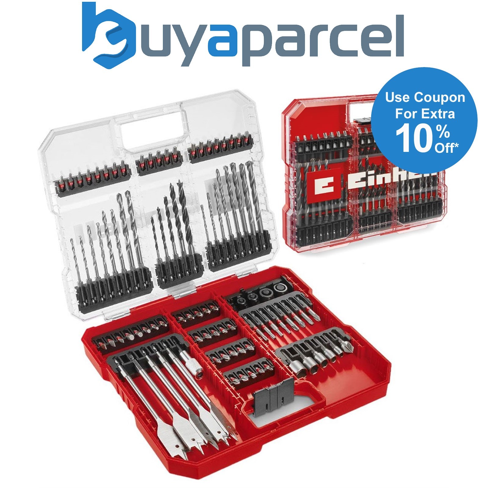 Einhell Premium KWB 95 Piece Drill Bit Set Masonry HSS Flat Brad Wood Bits +Case