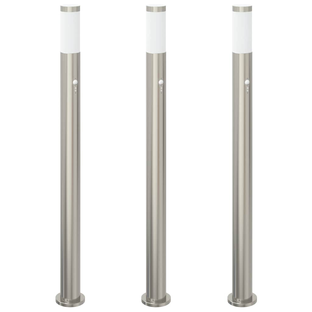 Bollard Lights 3pcs with PIR Sensor 110cm Stainless Steel Outdoor Garden vidaXL