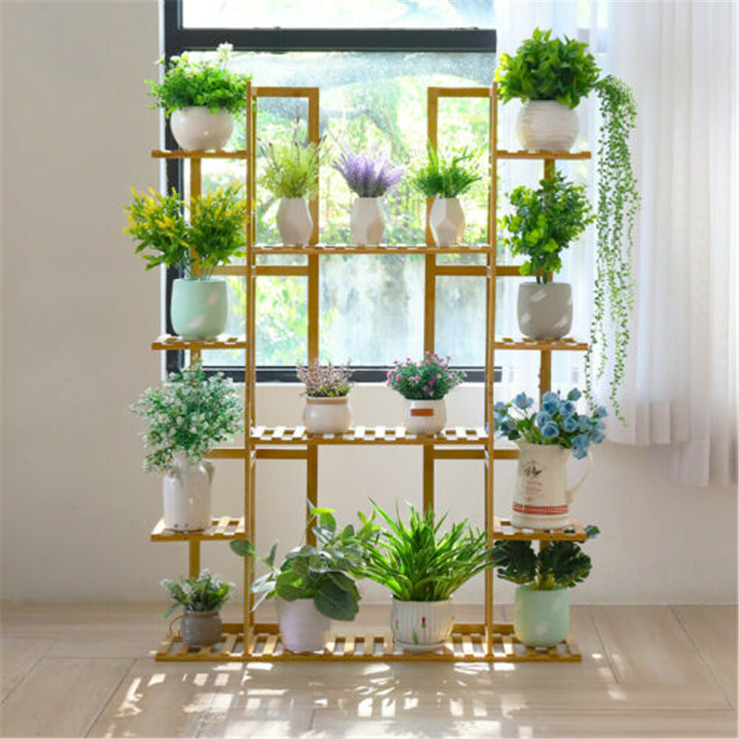 Extra Large 9 Tier 17Potted Bamboo Plant Stand Corner Shelf Garden Flower Holder