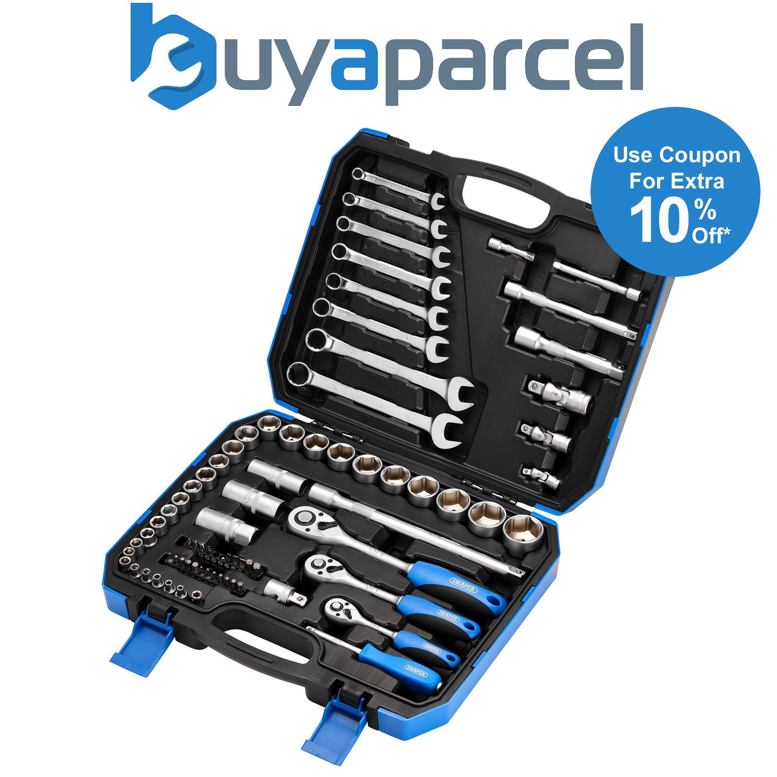 Draper 16364 Metric Tool Kit, 1/4", 3/8" and 1/2" Sq. Dr. (75 Piece)