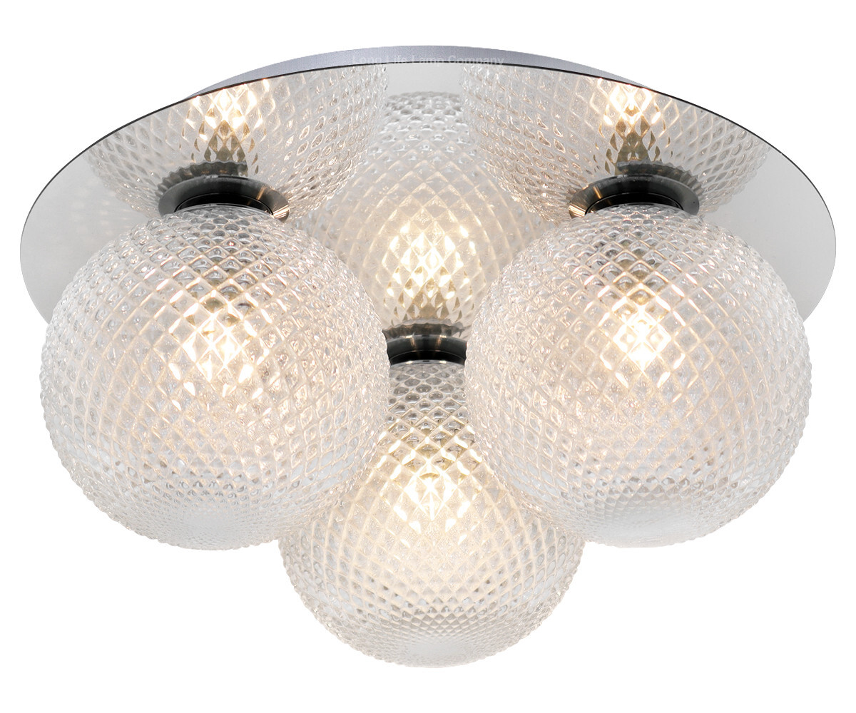 Round 3 Way Chrome Ceiling Light Frosted Pinecone Glass H3099