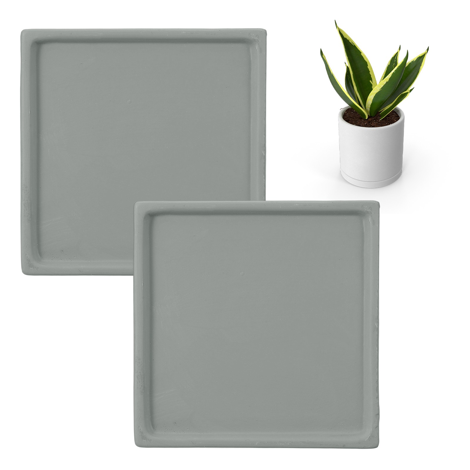 2 Pcs Square Plant Saucers, 4.7 Inch Plant Trays for Pots, Gray