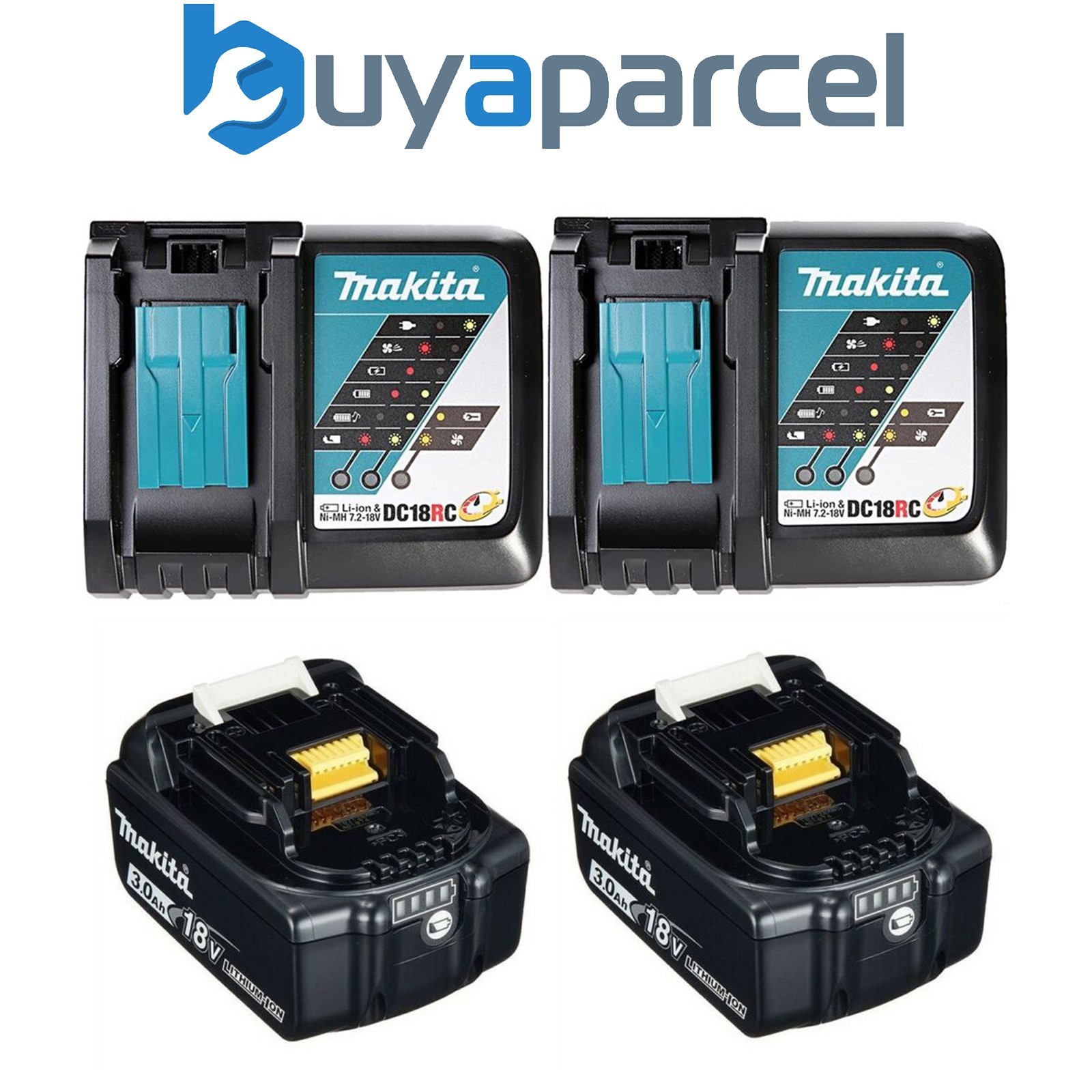 Makita BL1830 18v 2x LXT 3.0ah Lithium Batteries + DC18RC Dual Pack Fast Charger