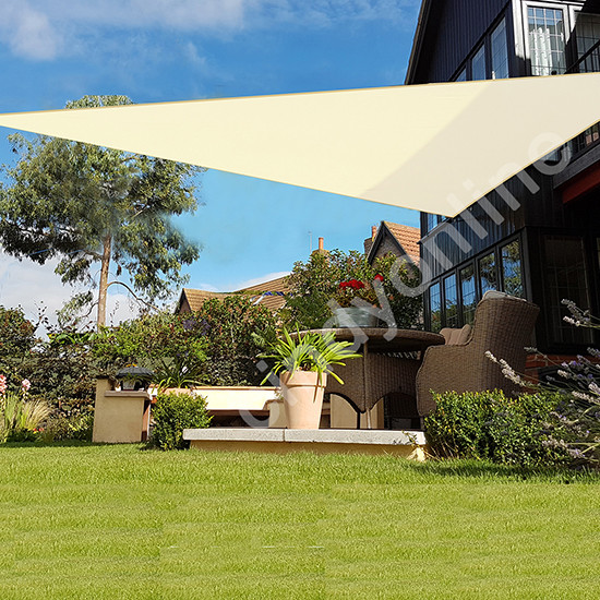 5m Sun Shade Sail Garden Canopy Awning 98% UV Block Triangle Cream New