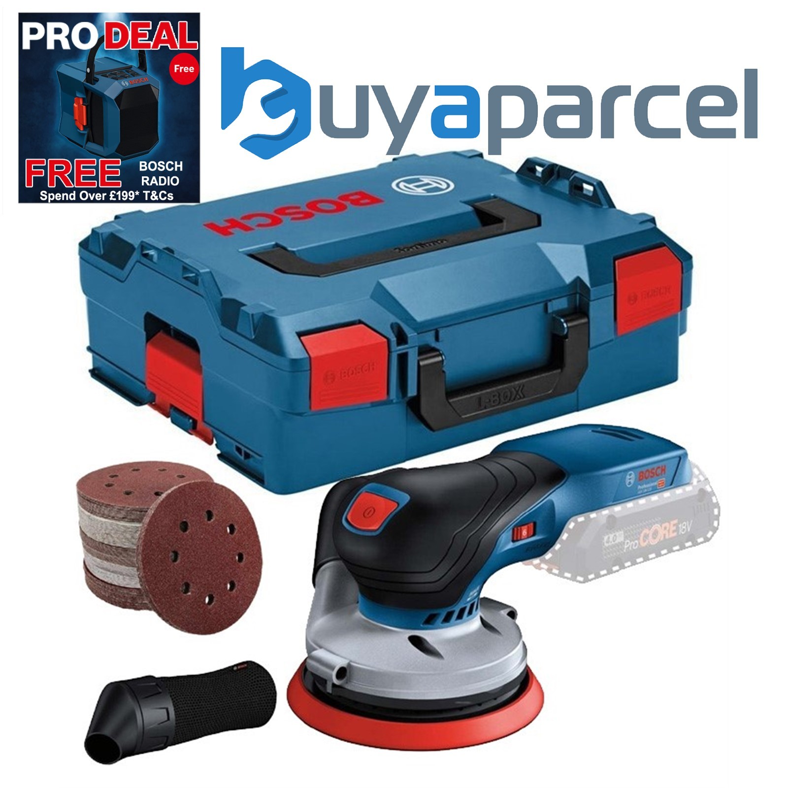 Bosch GEX 18V-125 Brushless 18v Random Orbital Sander + Lboxx + 50 Sheets