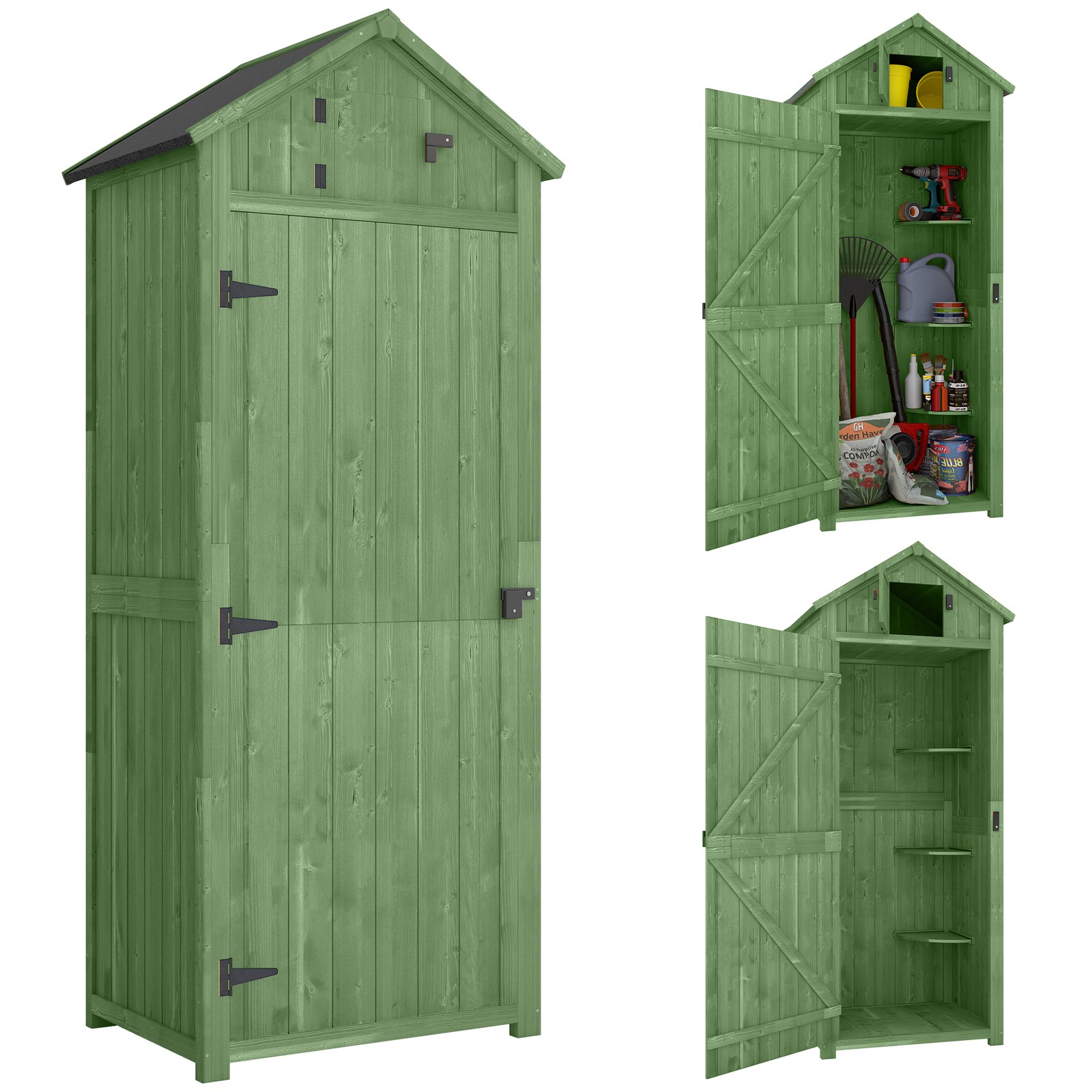 Outsunny Wooden Garden Storage Shed Tool Storage Box, 77 x 54 x 179 cm, Green