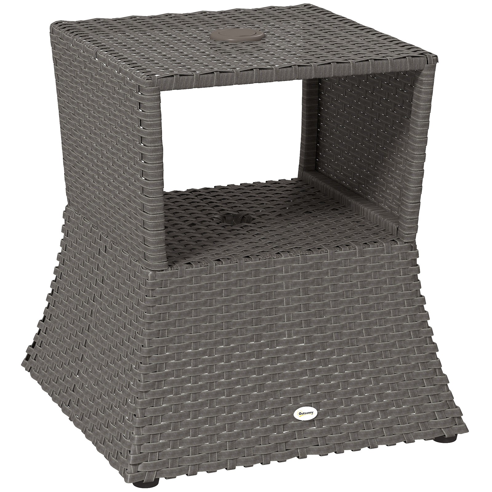 Outsunny Rattan Wicker Tea Coffee Table w/ Umbrella Hole Dark Grey