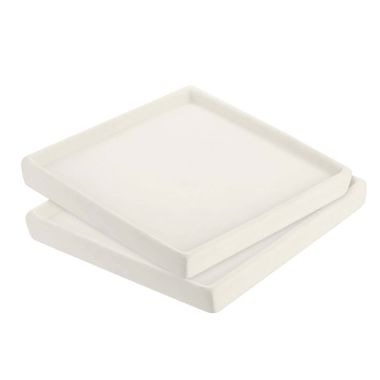 Plant Pot Saucers 6.7 Inch, 2 Pack Ceramic Square Flower Tray, Beige