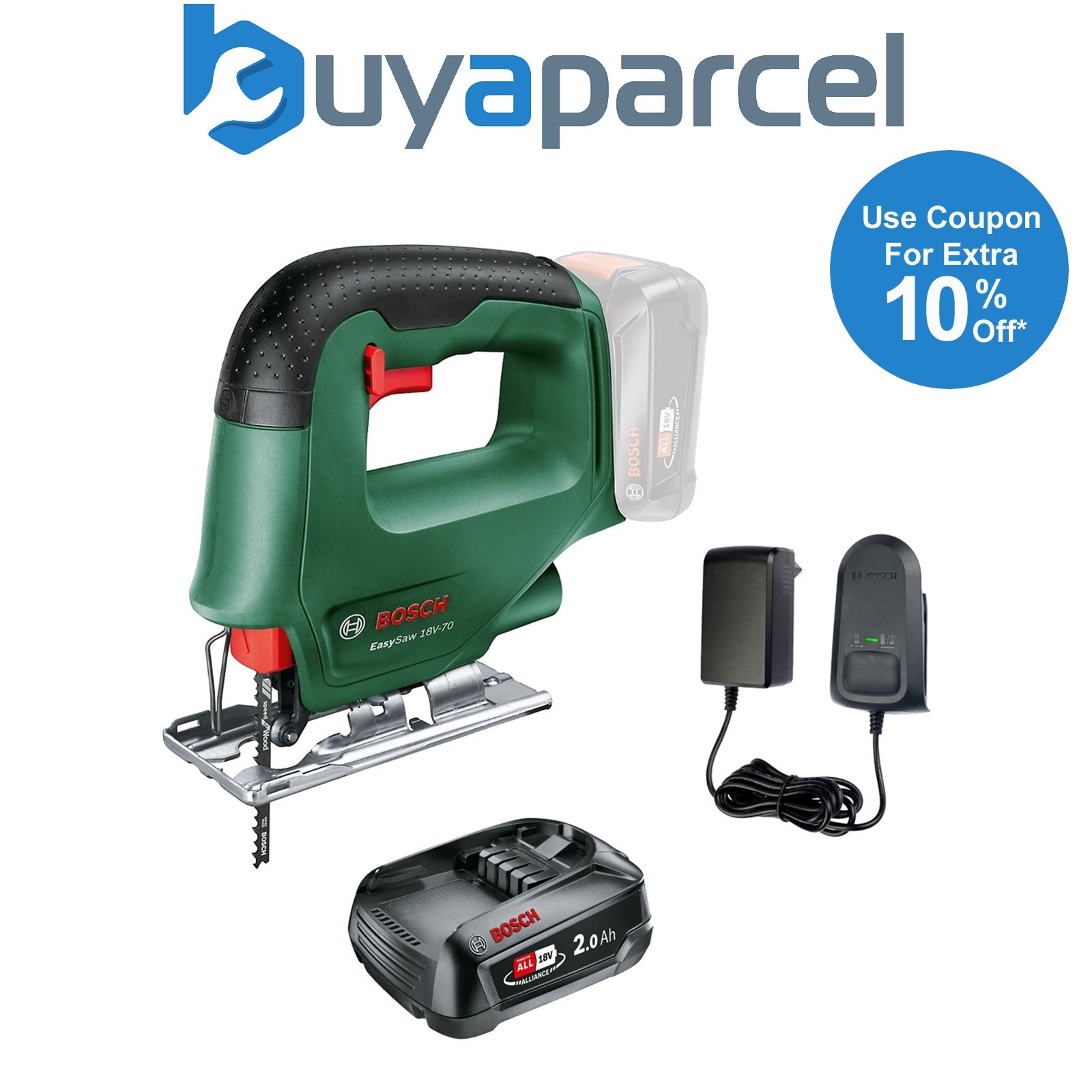 Bosch EasySaw 18v 18V-70 Cordless Jigsaw Power for All 1x2.0Ah Battery & Charger
