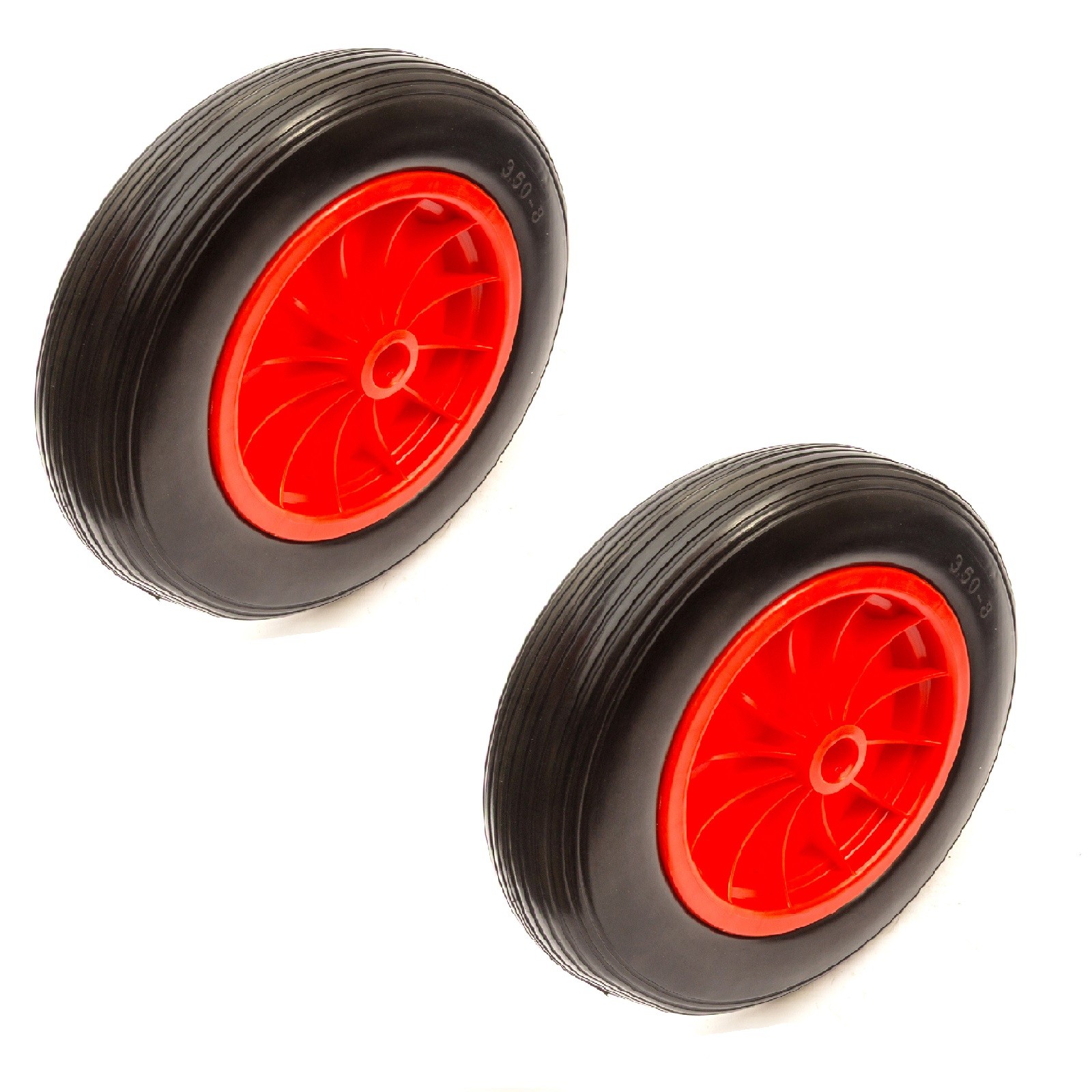 2x PU Wheel & Tyre 14'' 3.50-8 Solid Flat Free 1 Inch 25mm Bore Wheelbarrow