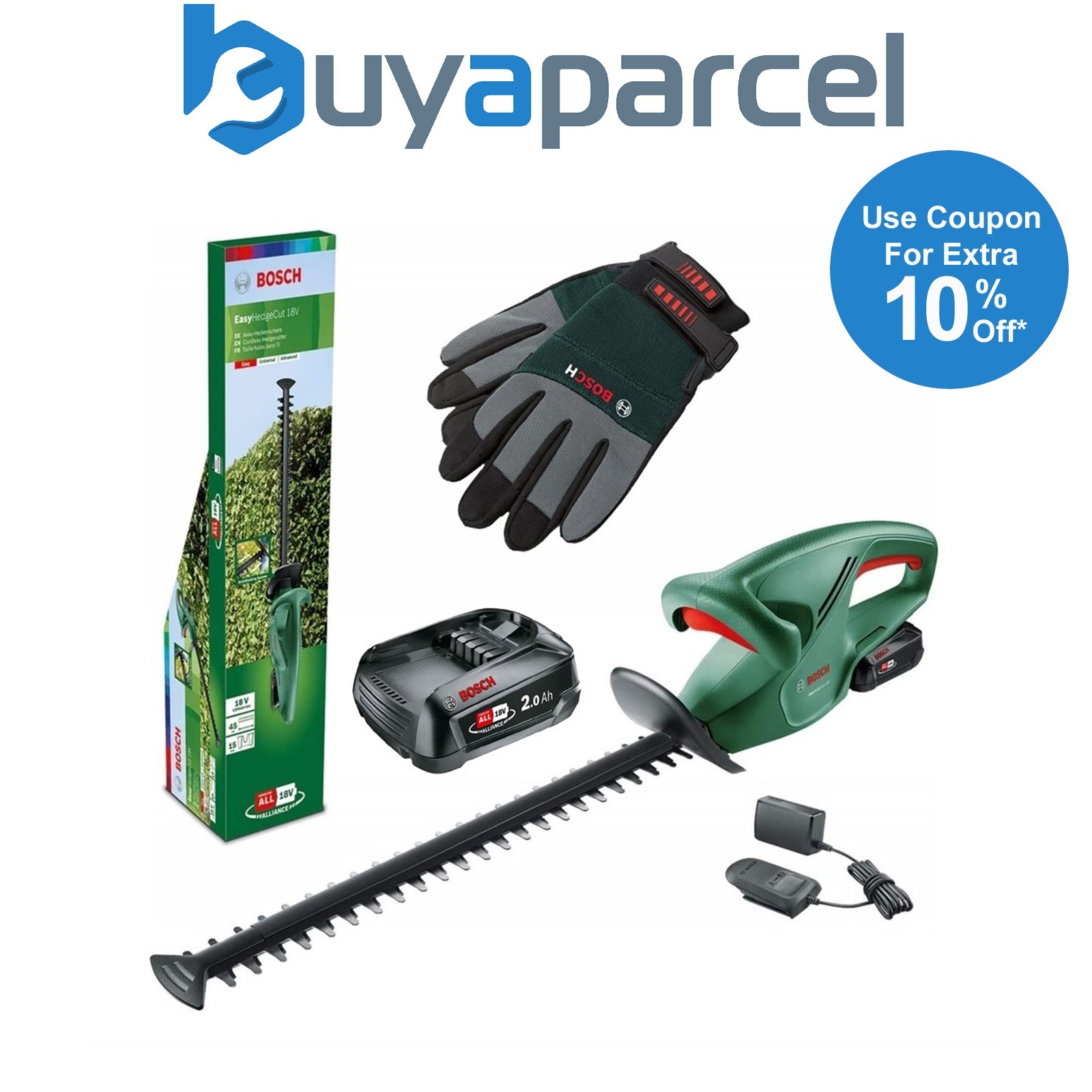 Bosch 18-45 Cordless Hedge Cutter Garden Trimmer 45cm 2 x 18v Battery + Gloves