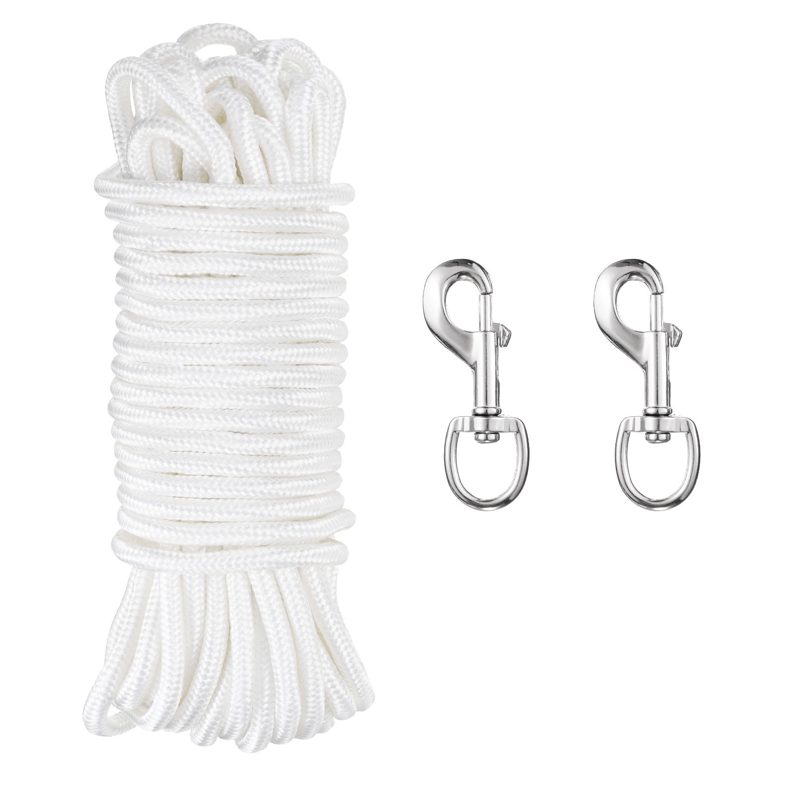 50Ft Flag Pole Halyards Rope 5/16" with 4 Pcs Zinc Alloy Flagpoles Clips Silver