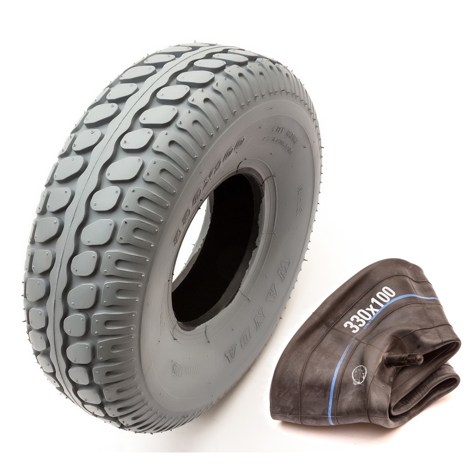 Tyre & Tube 330x100 Mobility Scooter 4 Ply Grey Non Marking Tire 5" Wheel Rim