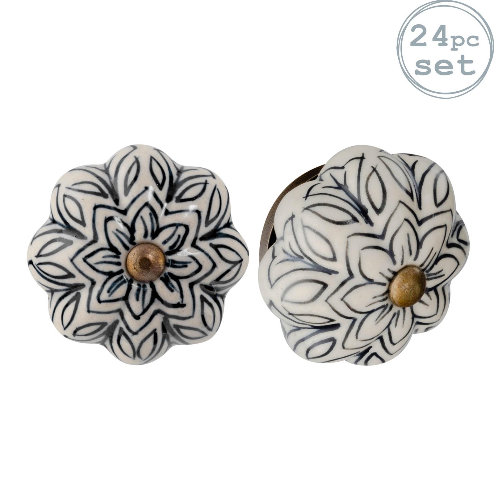 24x Floral Ceramic Cabinet Knobs Vintage Cupboard Door Drawer Handles Black