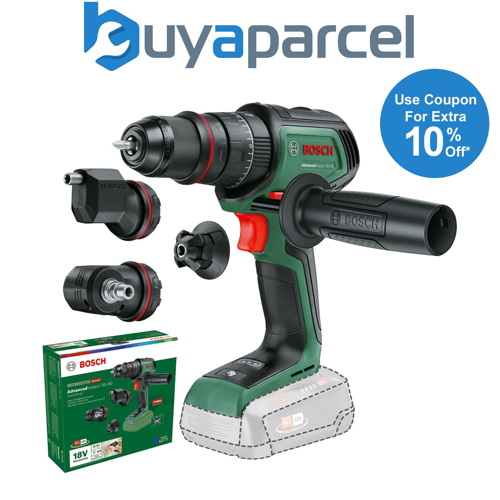 Bosch Cordless Combi Drill AdvancedImpact 18V-80 QuickSnap + 4 Chuck 06039E2103