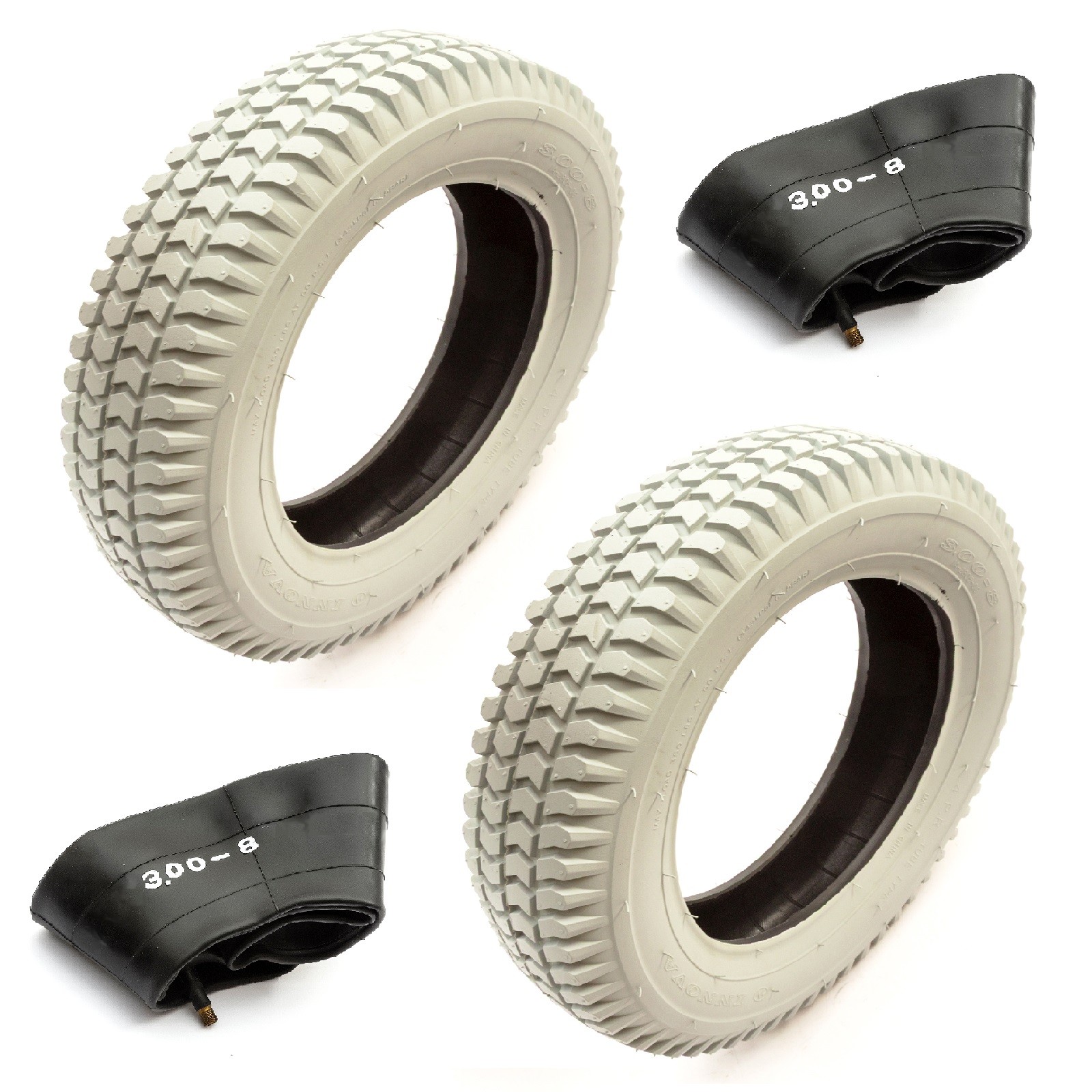 2x Mobility Scooter 4 Ply Tyre 3.00-8 & Straight Valve Inner Tube Block Tread