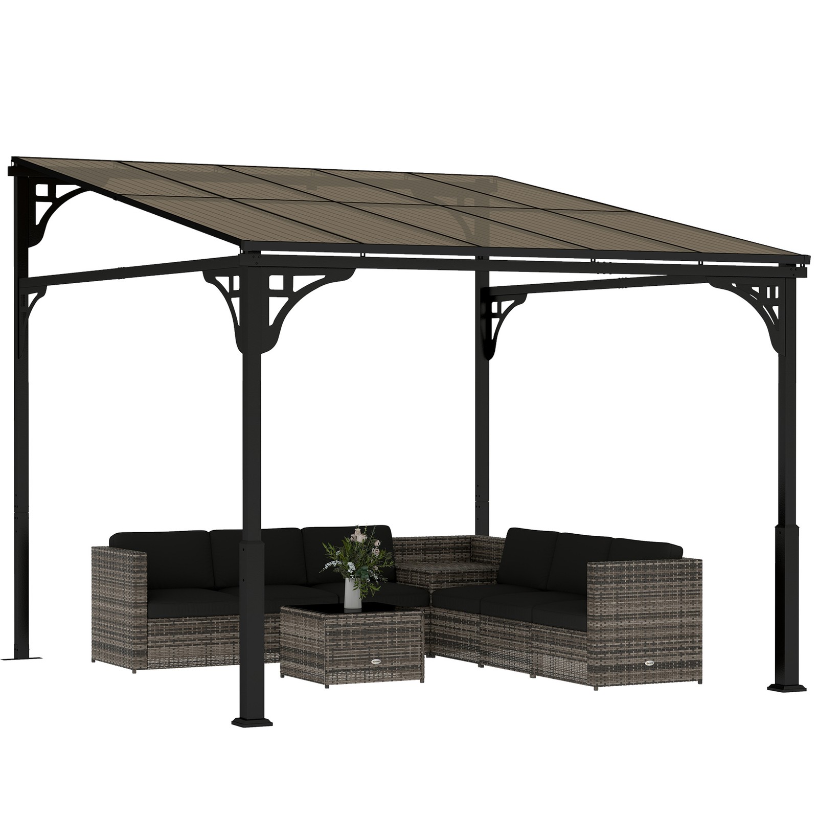 Outsunny 3 x 2.87 m Metal Lean-to Hardtop Gazebo, Wall-Mounted Pergola