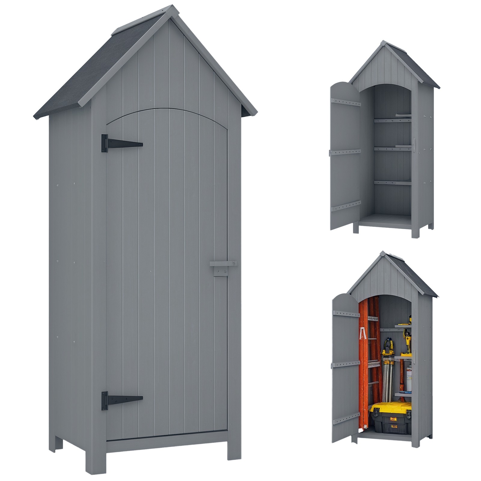 Outsunny Wooden Small Garden Shed with 3 Shelves and Tilt Roof Grey