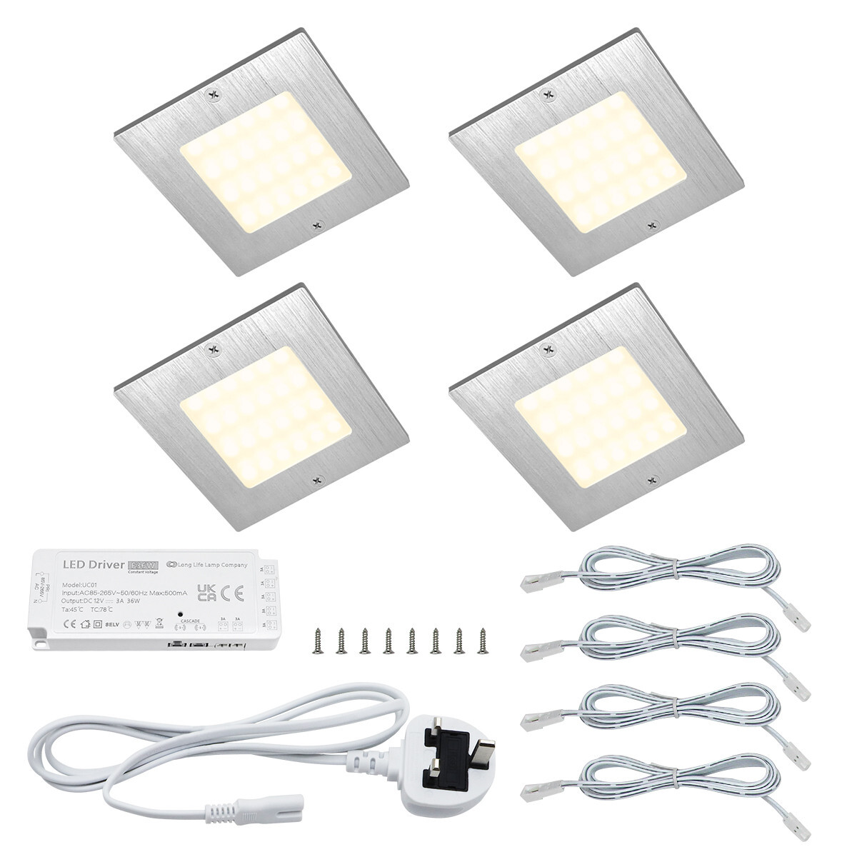 20W LED Under Cabinet Kitchen Shelf Lights Slim SQUARE Metal Warm White Kit UC04
