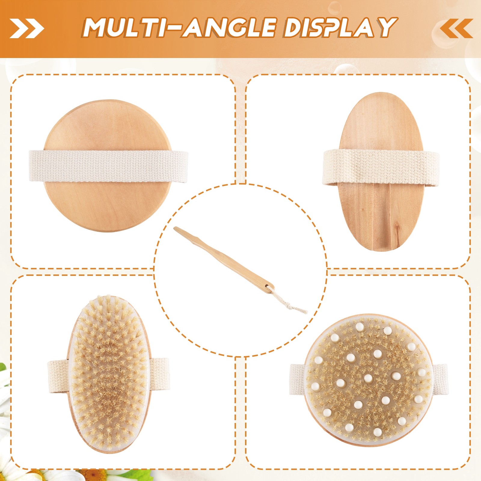 6X(Dry Brushing Body Brush Set of 2, Dry Skin Exfoliating Brush, Handle7868