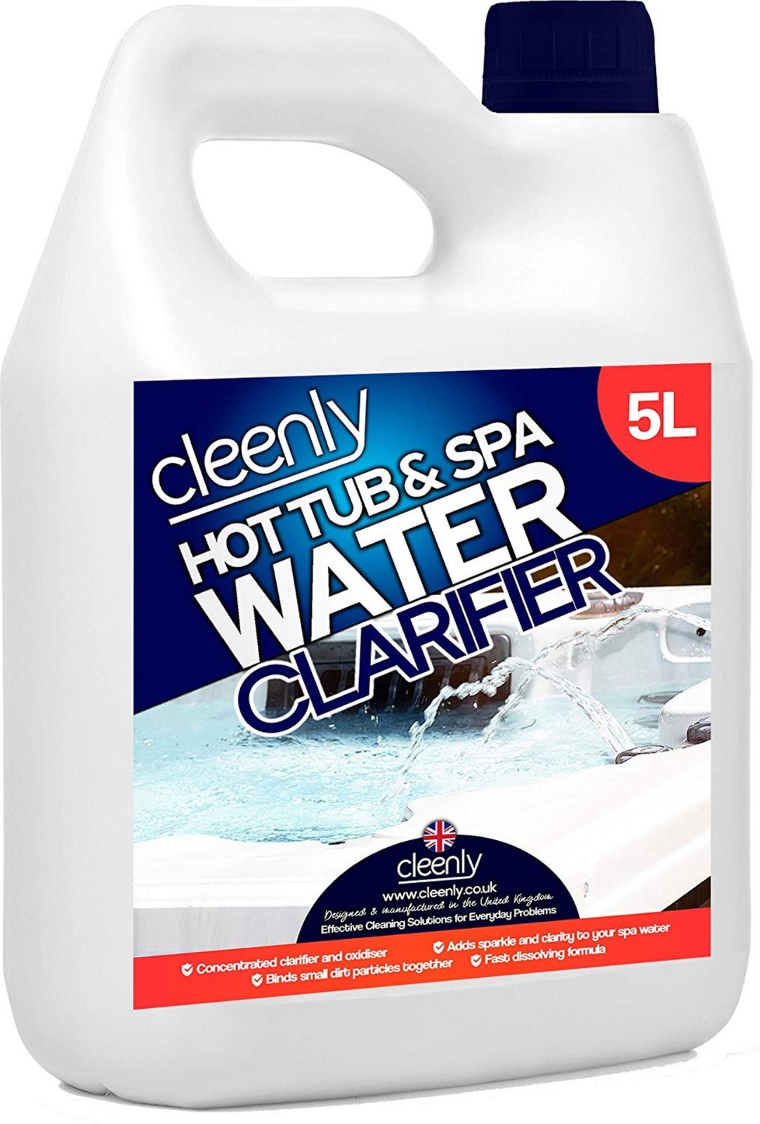 Cleenly Hot Tub & Spa Water Clarifier Clears Cloudy, Dull Looking Water 1 x 5L
