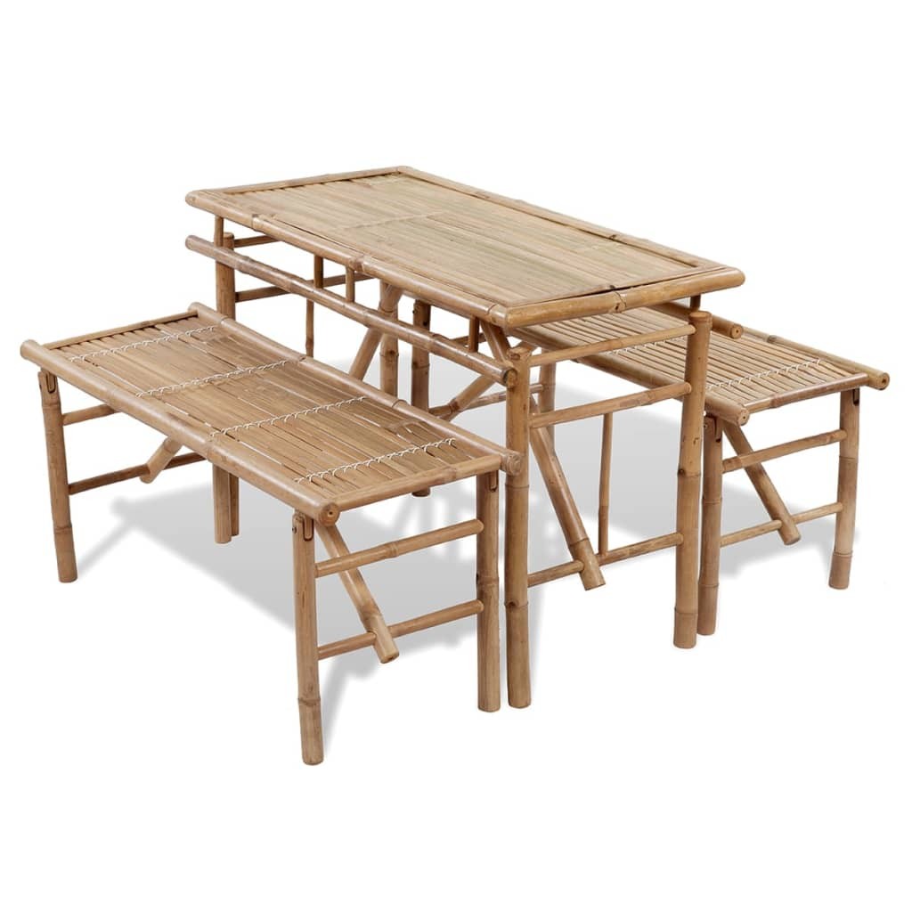 Bamboo Folding Beer / Picnic Tables Set 2 Foldable Benches Waterproof vidaXL