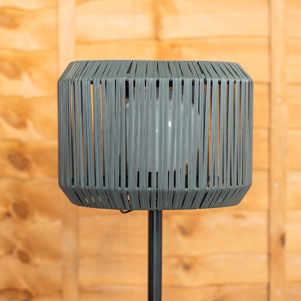 Solar Powered Outdoor Grey Floor Lamp with Rattan Shade Garden Patio LED Lights