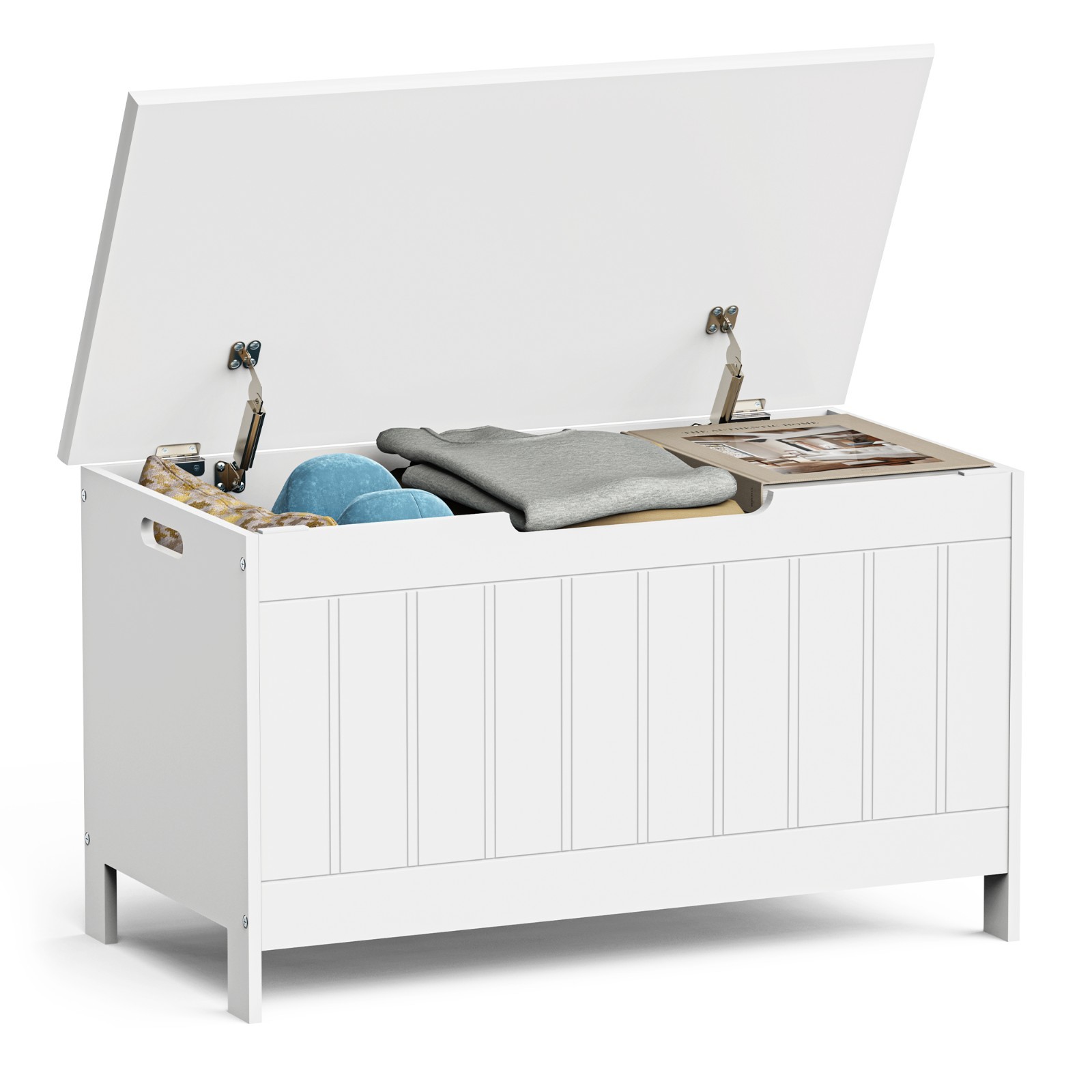 White Storage Chest, Ottoman Shoe Storage Bench with Hinged Lid, Vonhaus