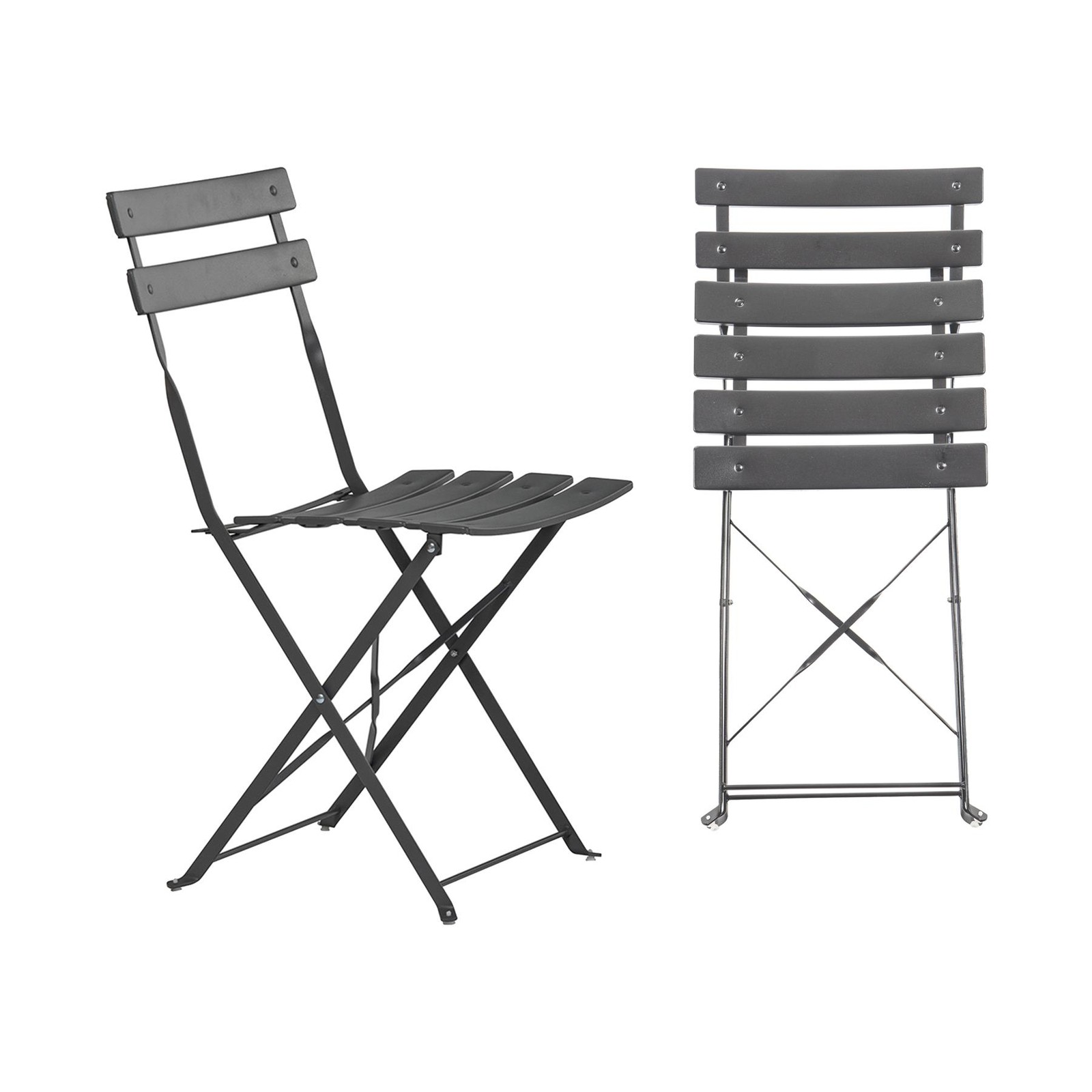 2x Metal Folding Patio Bistro Chairs Grey Outdoor Garden Balcony Furniture