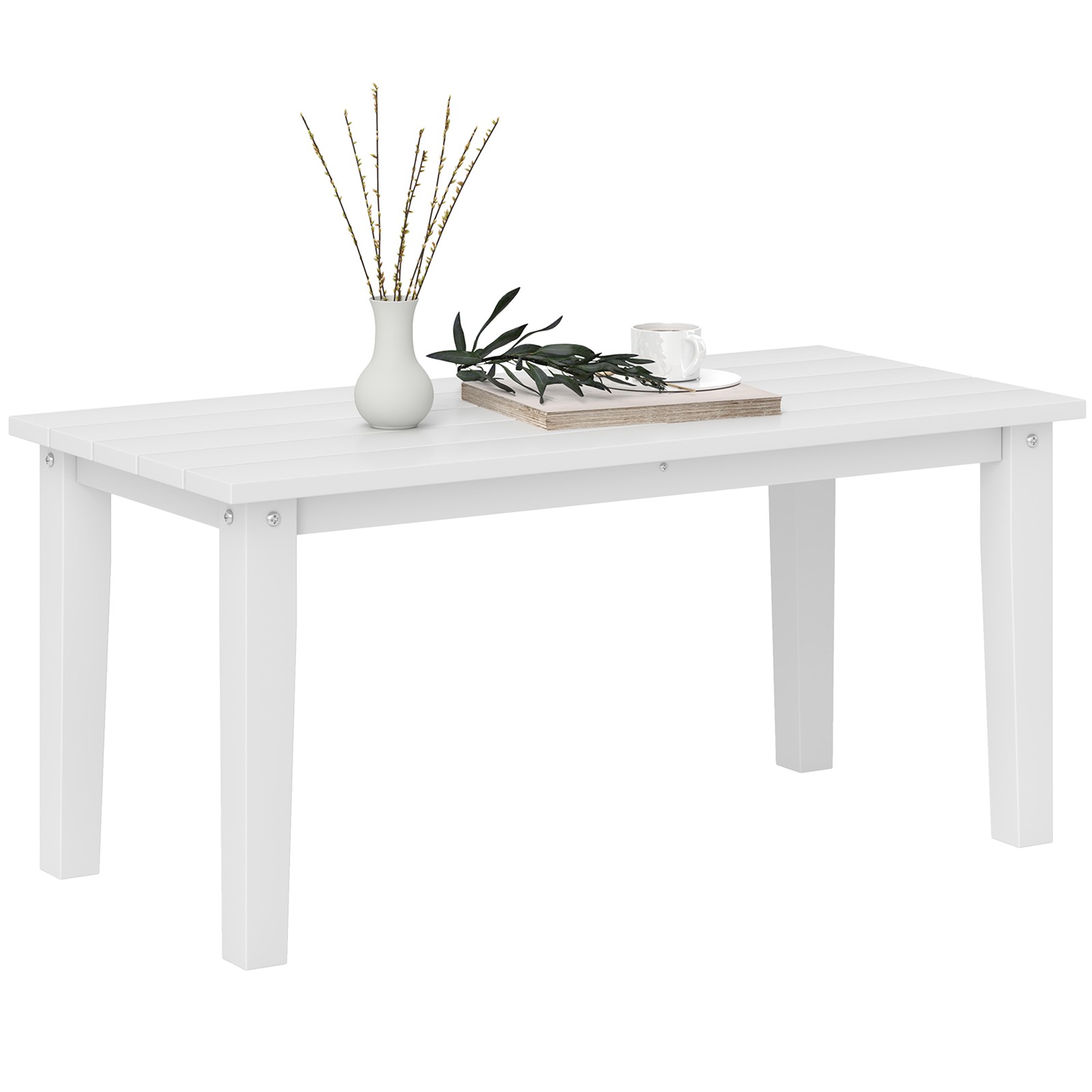 Outsunny HDPE Rectangle Garden Coffee Table, Slatted Outdoor Table, White