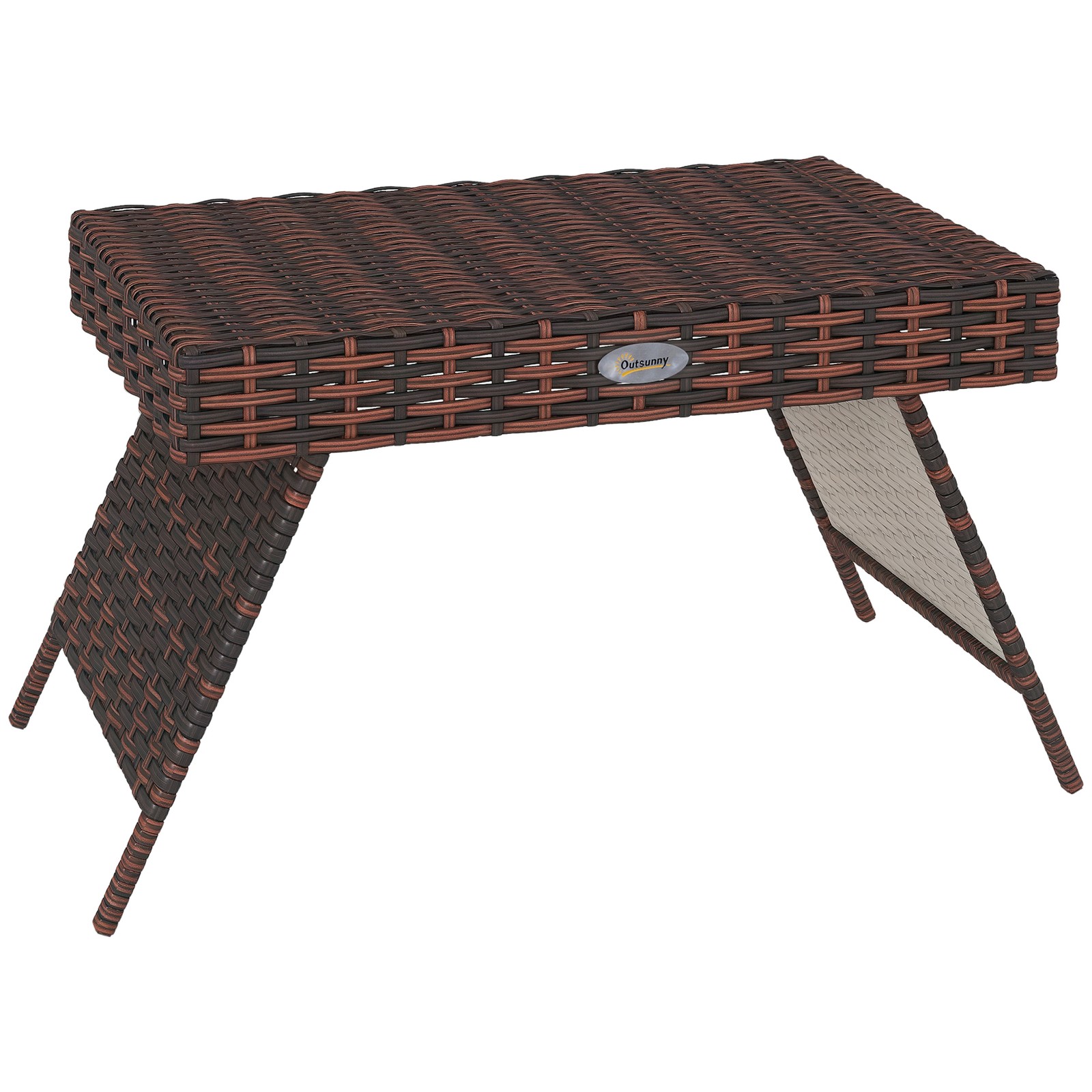 Outsunny Foldable Outdoor Coffee Table, Steel Frame Rattan Side Table, Brown