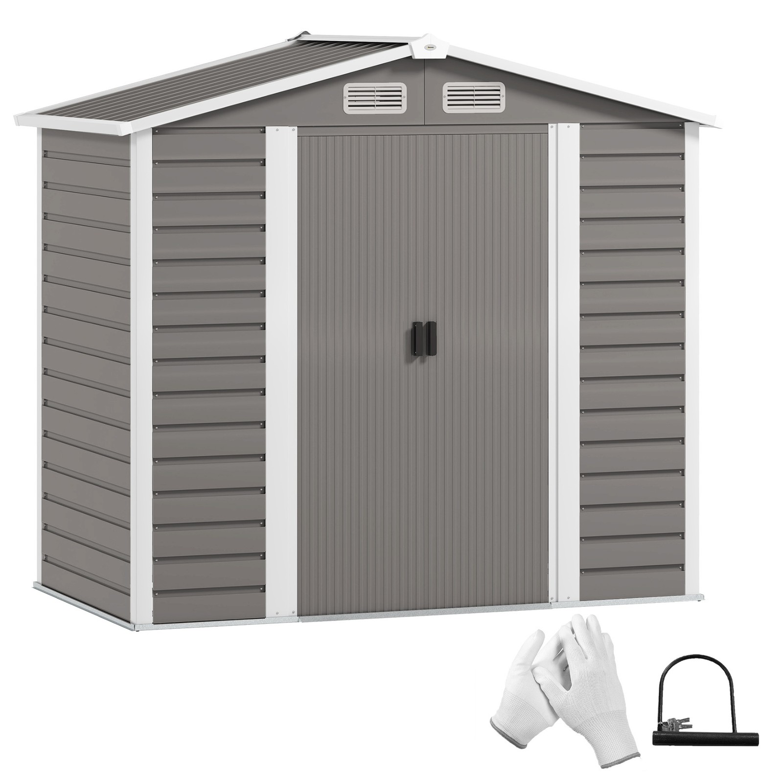 Outsunny 7 x 4ft Upgraded Metal Shed with Lock, Easy to Assemble, Light Grey
