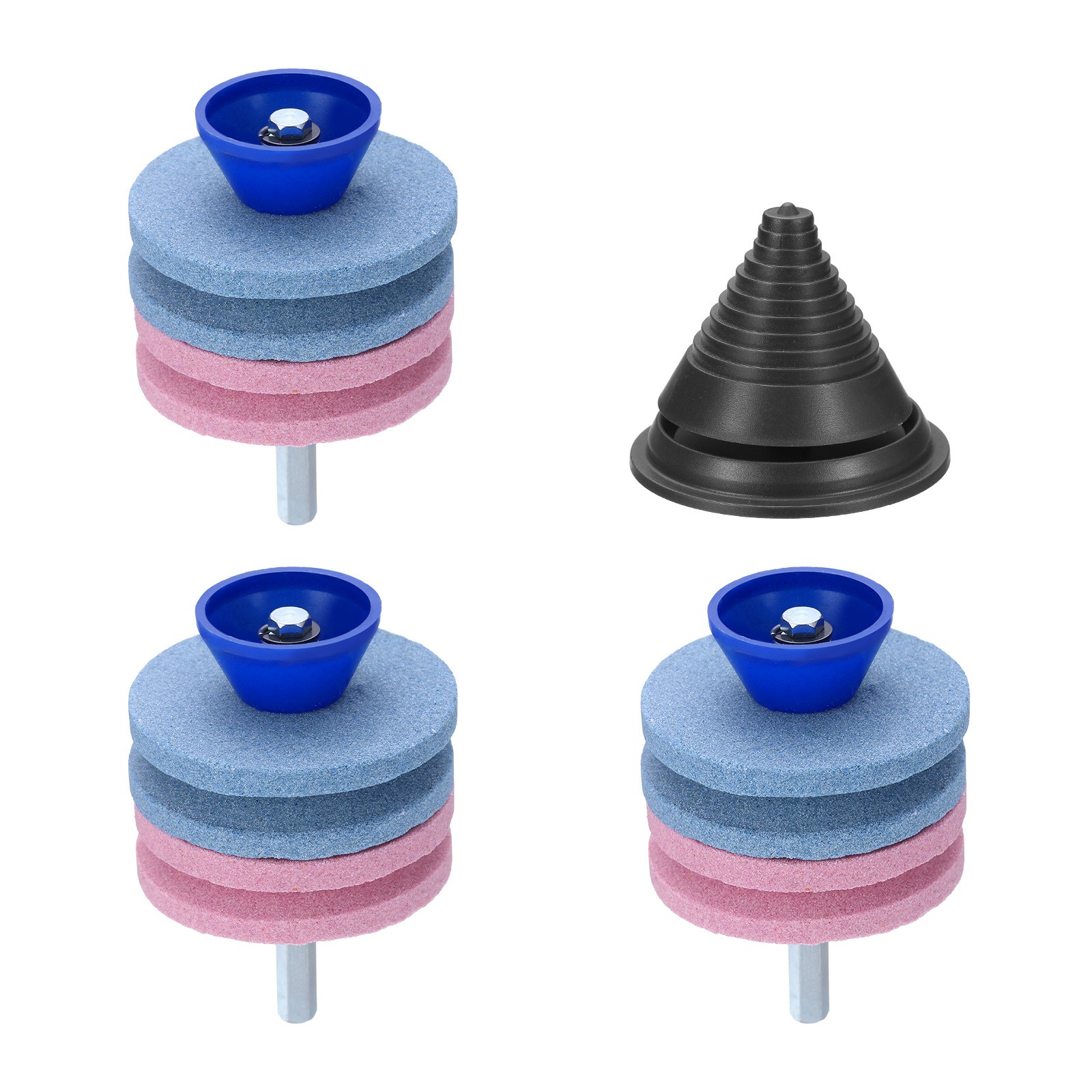 3pcs Lawn Mower Blade Sharpener Four Layer with Blade Balancer, Blue/Pink