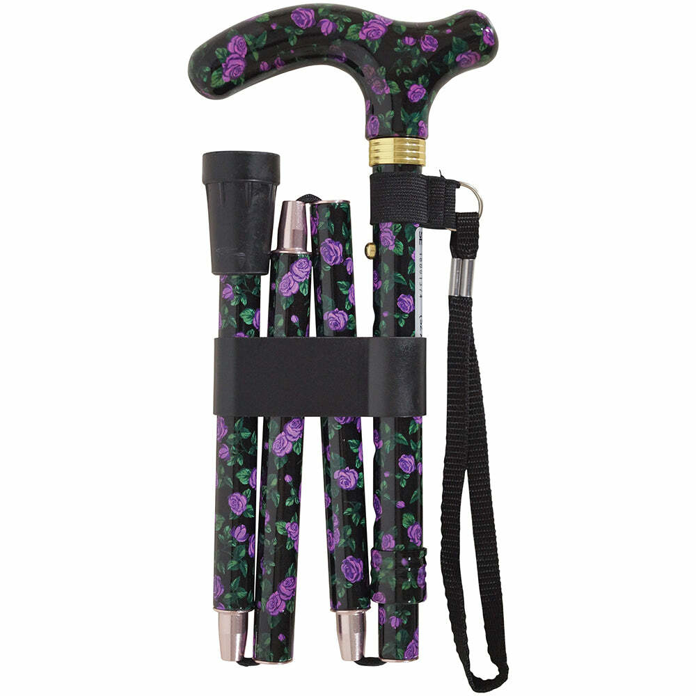 Deluxe Ambidextrous Foldable Walking Cane - 5 Height Settings - Magic Blossom