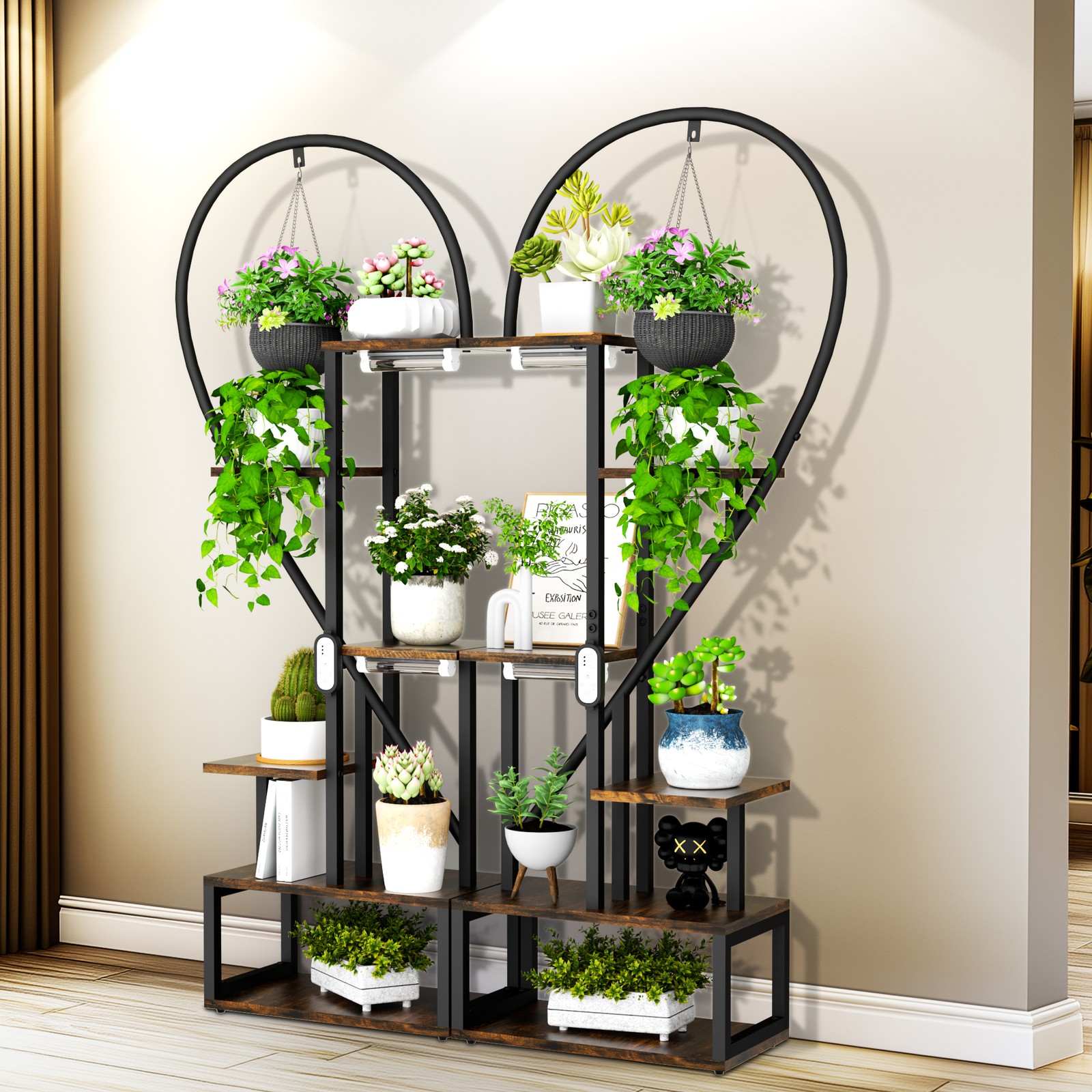 66" Tall Plant Stand Grow Light Corner Plant Holder Heart-Shape Display Shelves