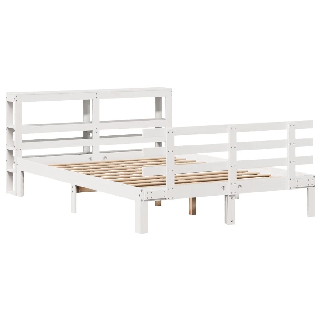 Bed Frame with Headboard White 150x200 cm King Size Solid Wood Pine vidaXL