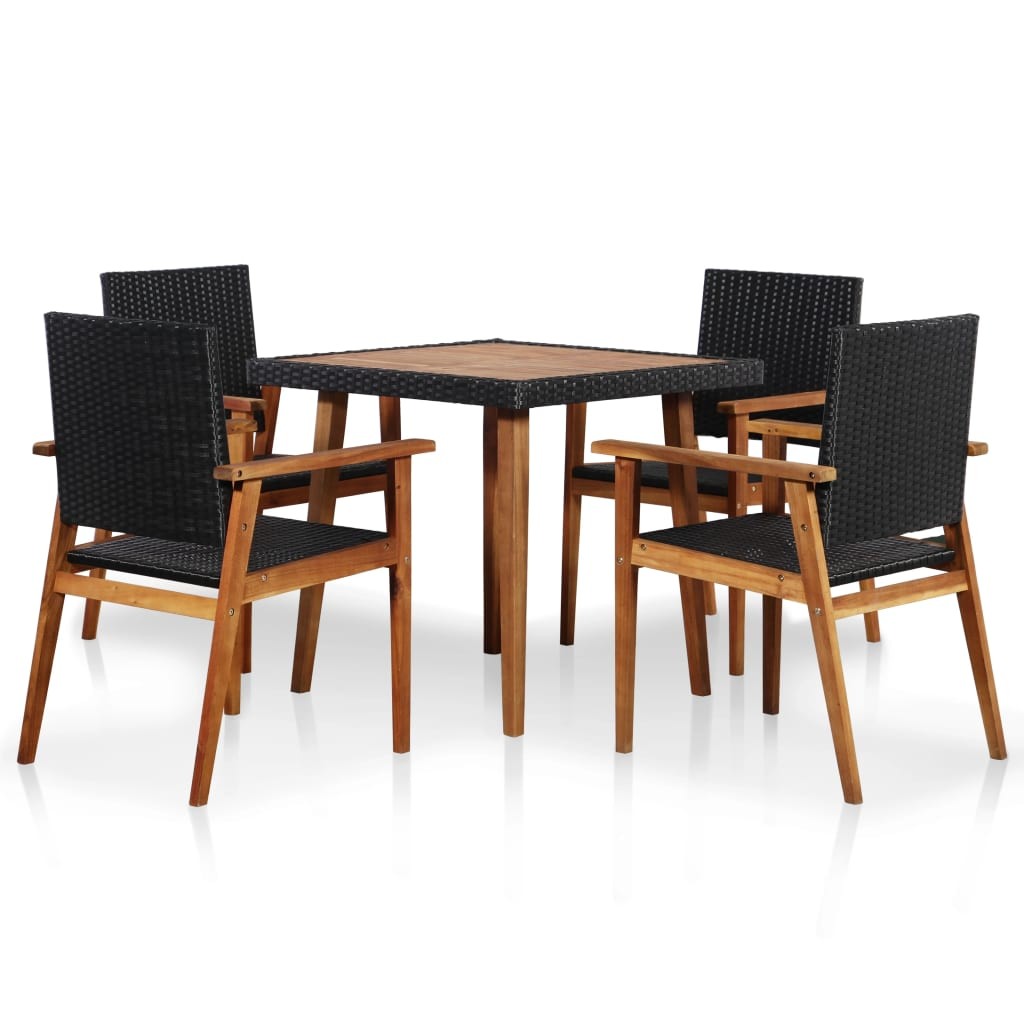 Outdoor Dining Set 5pcs Poly Rattan Black and Brown Garden Table Chair vidaXL