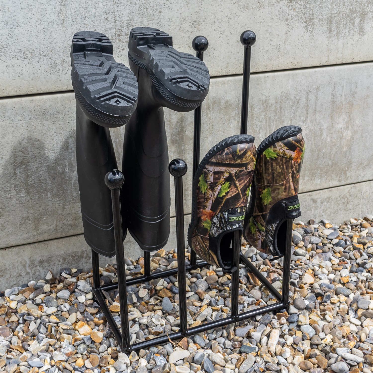Woodside Steel Wellington Boot Rack/Walking Boot Storage Stand, Indoor & Outdoor