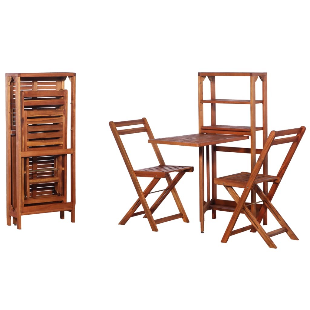 Solid Acacia Wood Bistro Set 3 Piece Garden Furniture Table Chairs vidaXL