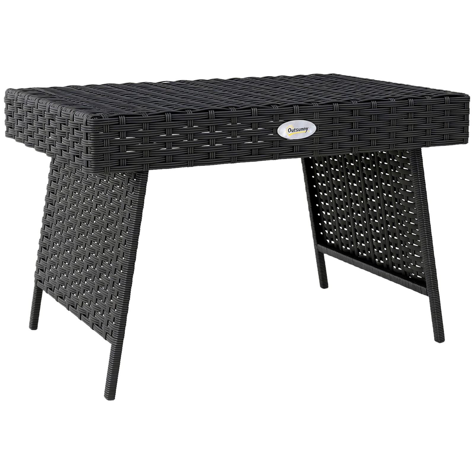 Outsunny Foldable Outdoor Coffee Table, Steel Frame Rattan Side Table, Black
