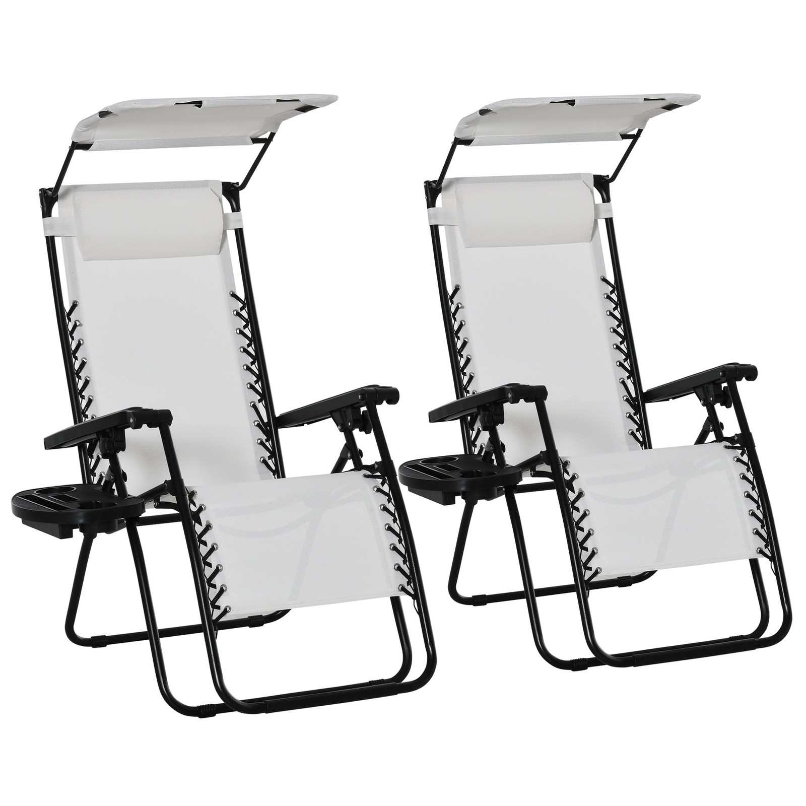 Outsunny 2 Piece Zero Gravity Chairs Adjustable Patio Lounge w/ Cup Holder White