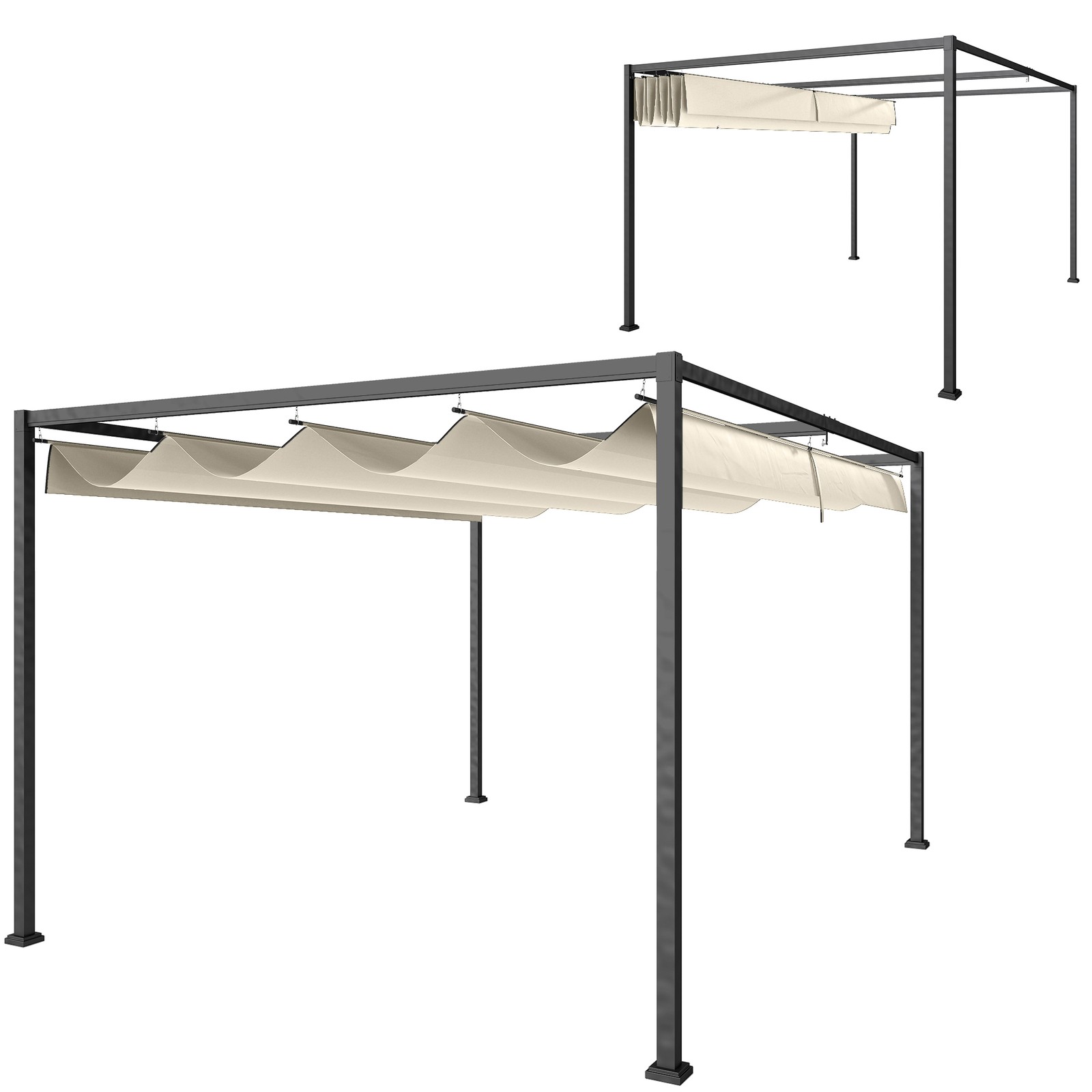 Outsunny 3x2m Metal Pergola Gazebo Patio Sunshelter Retractable Canopy Cream