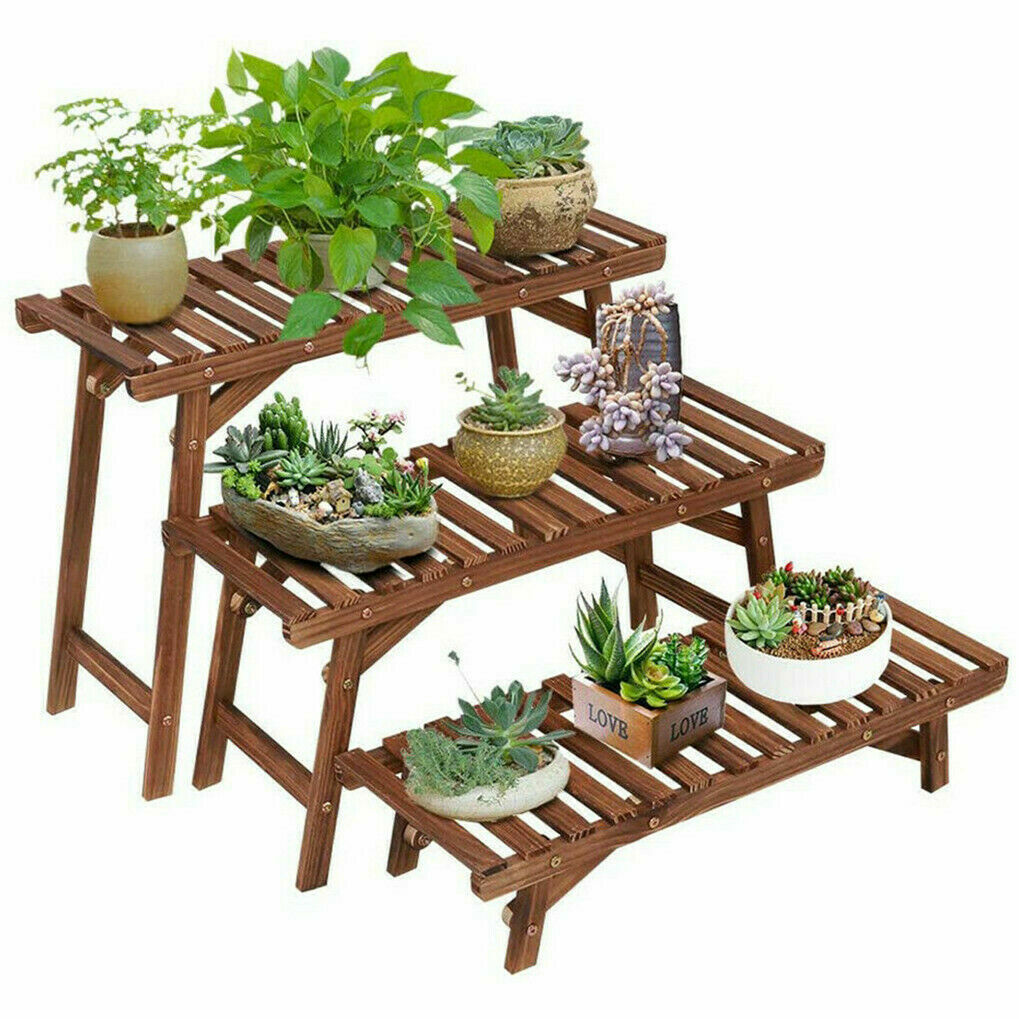 Moisture-proof Wooden Plant Pot Stand Rack Rustproof Flower Bonsai Display Shelf