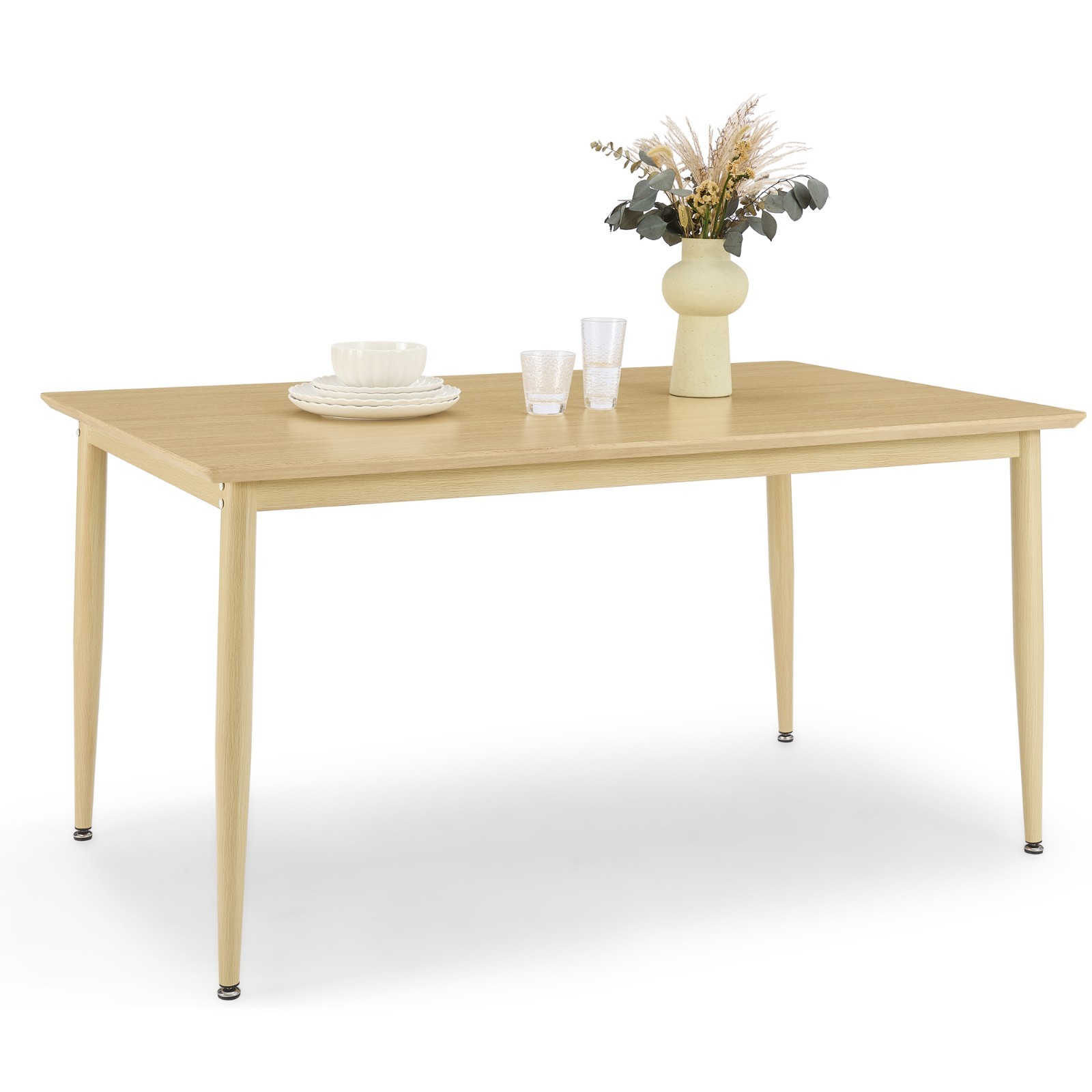 Rectangular Dining Table 6 Seater, Light Wood Effect Kitchen Table, Vonhaus