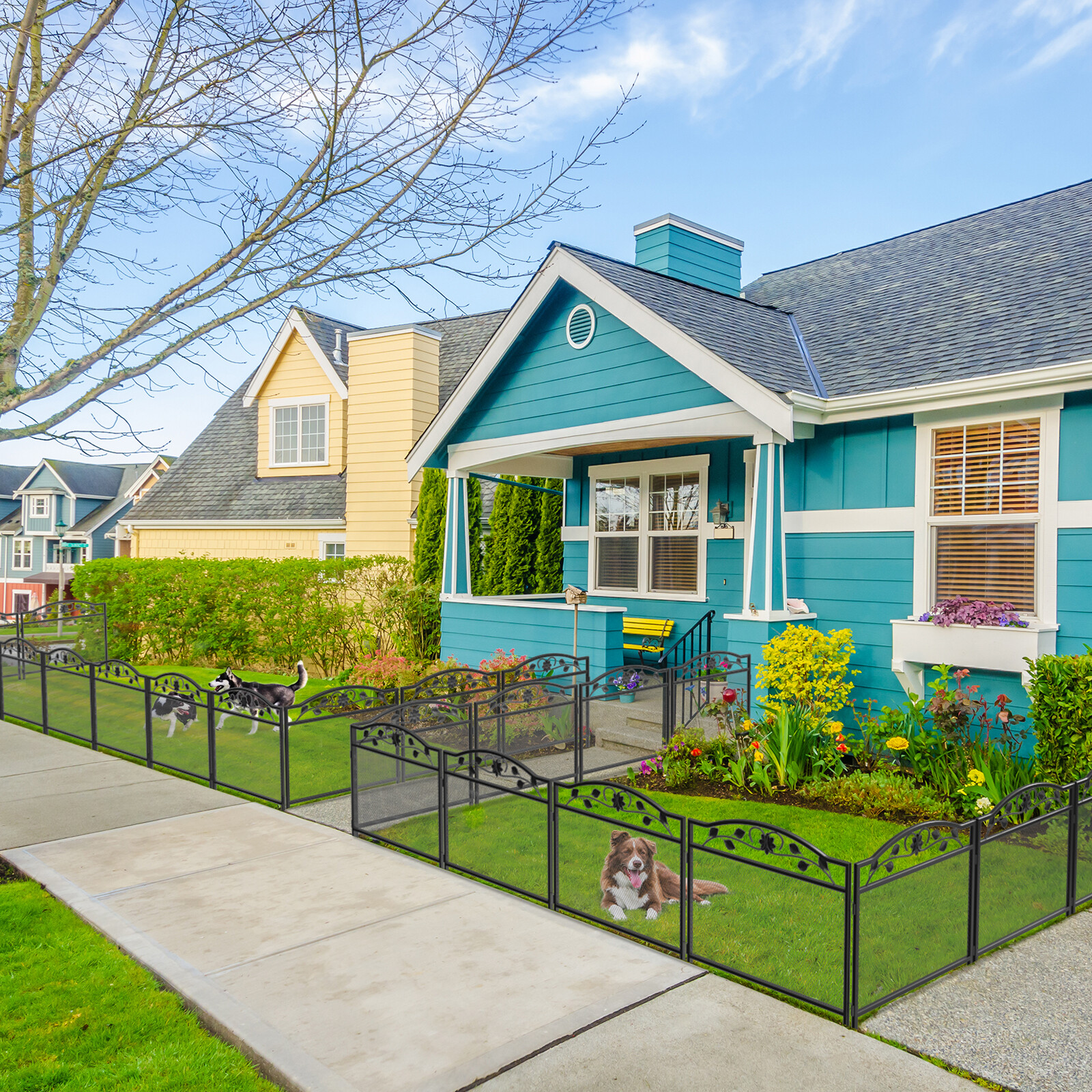 Outdoor Garden Fence 5 Panels Decorative Fencing Flower Bed Animal Dogs Barrier