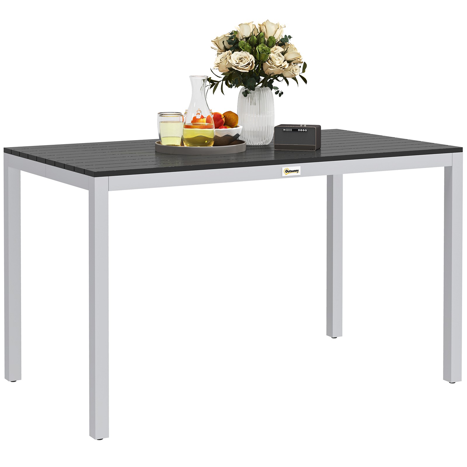 Outsunny 120 x 70 cm Garden Table for 4-6 with Aluminium Frame, Slatted Top