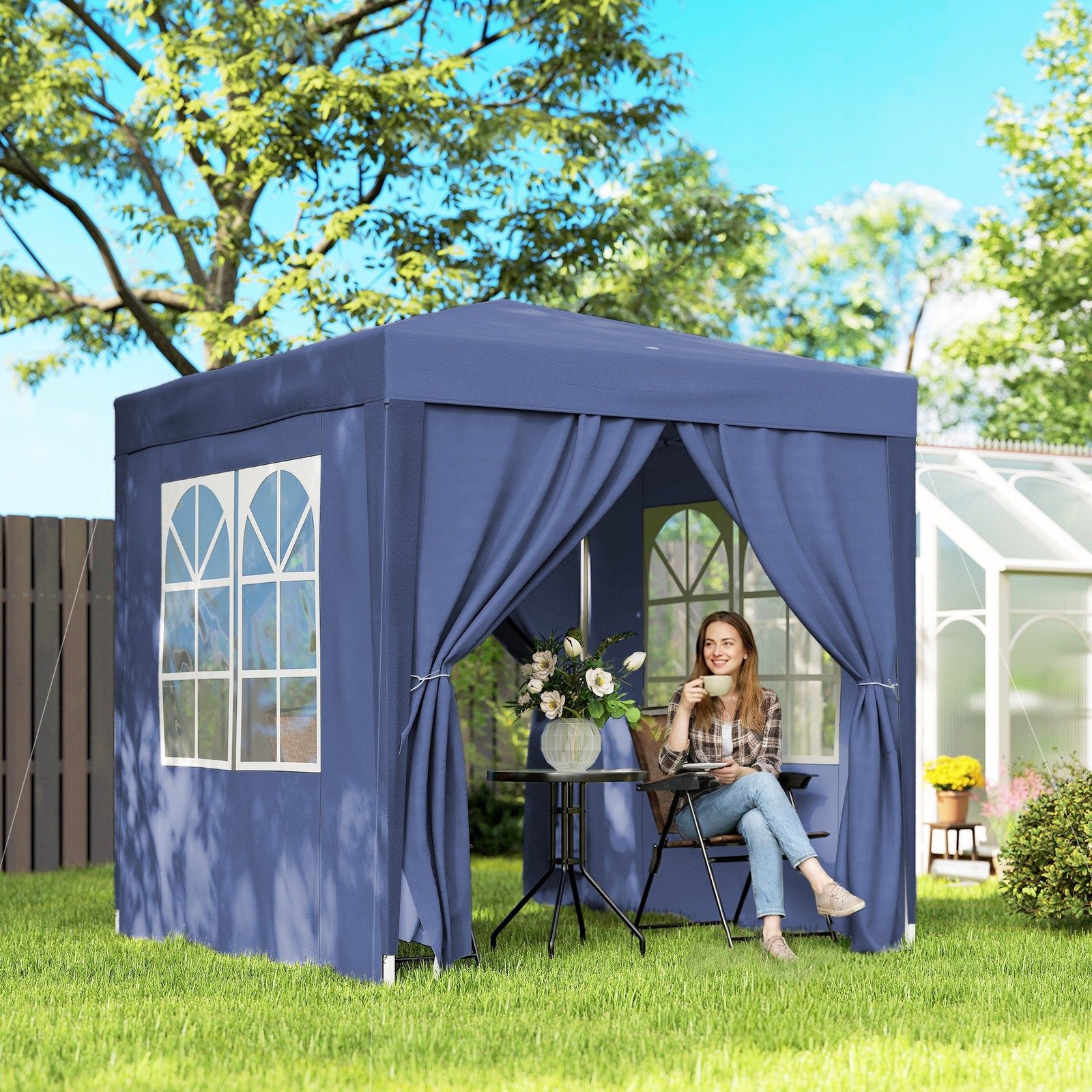 2m x 2m Garden Heavy Duty Pop Up Gazebo Marquee Party Tent Canopy Blue