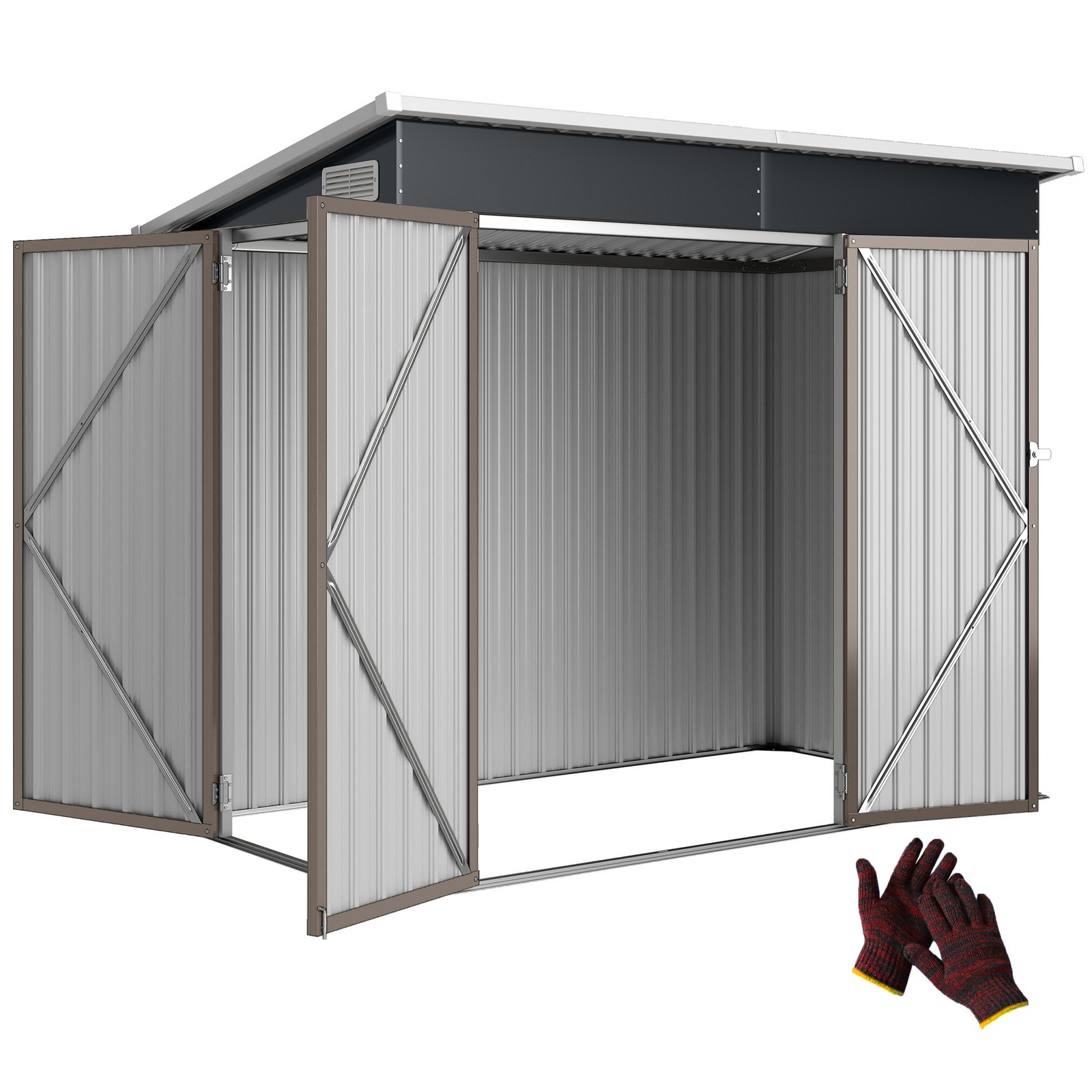 Outsunny Outdoor Storage Shed, 7.5 x 4.3ft Metal Garden Shed, Light Grey