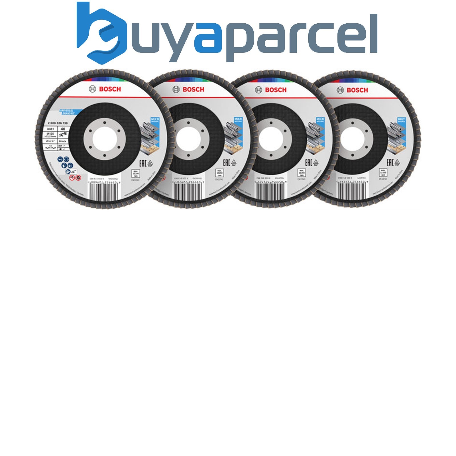 Bosch X451 Flap Disc Set 125 x 22.23mm G40 60 80 120 T29 15pcs 2608626162