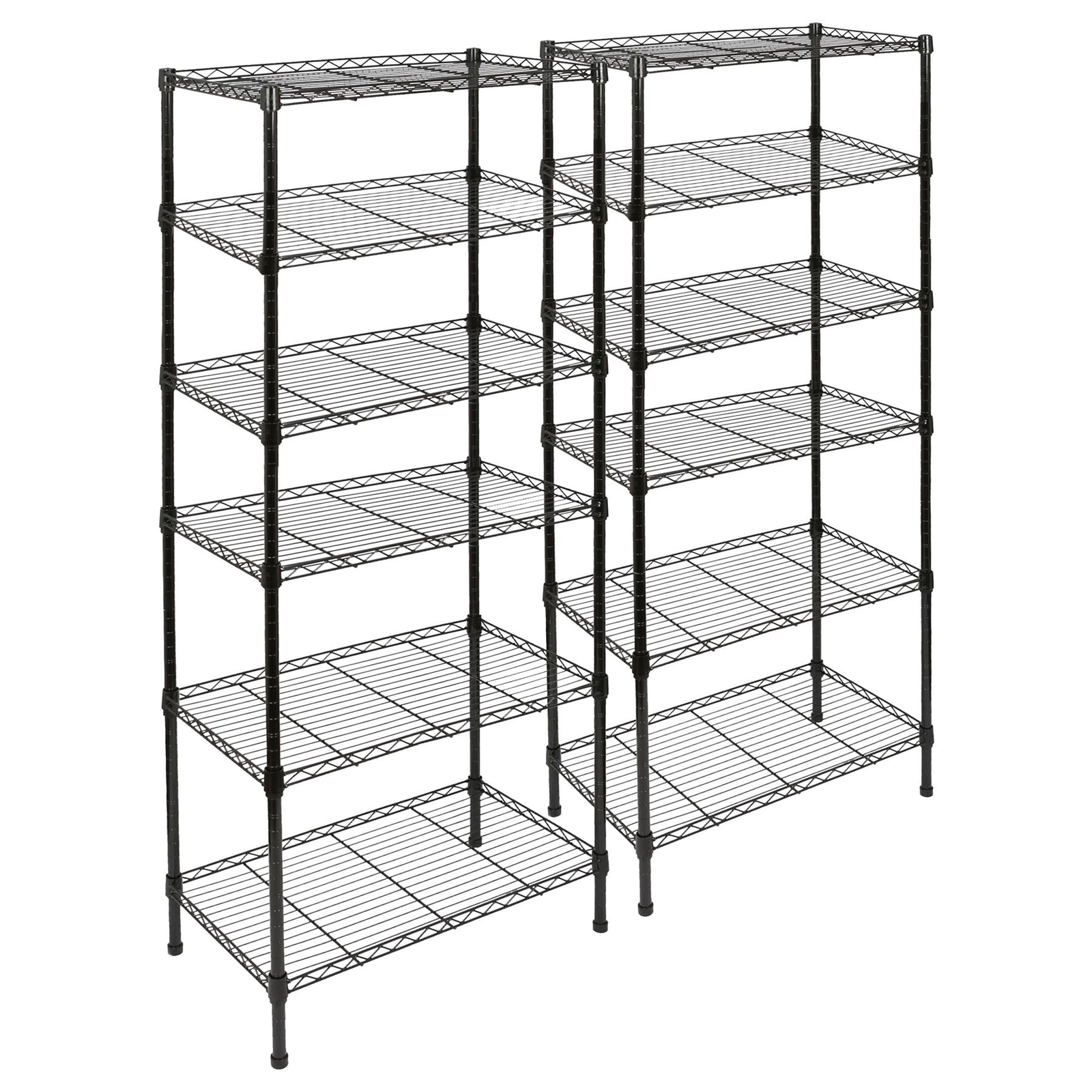 2x 6 Tier Adjustable Wire Shelving Units Black 6 Shelf Garage Storage Racking